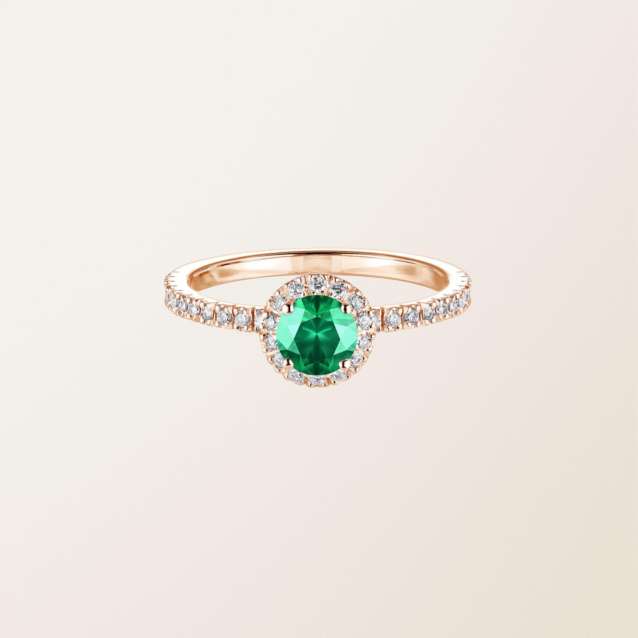 Ring 18K Roségold Smaragdgrün Rétromantique M Pavée
