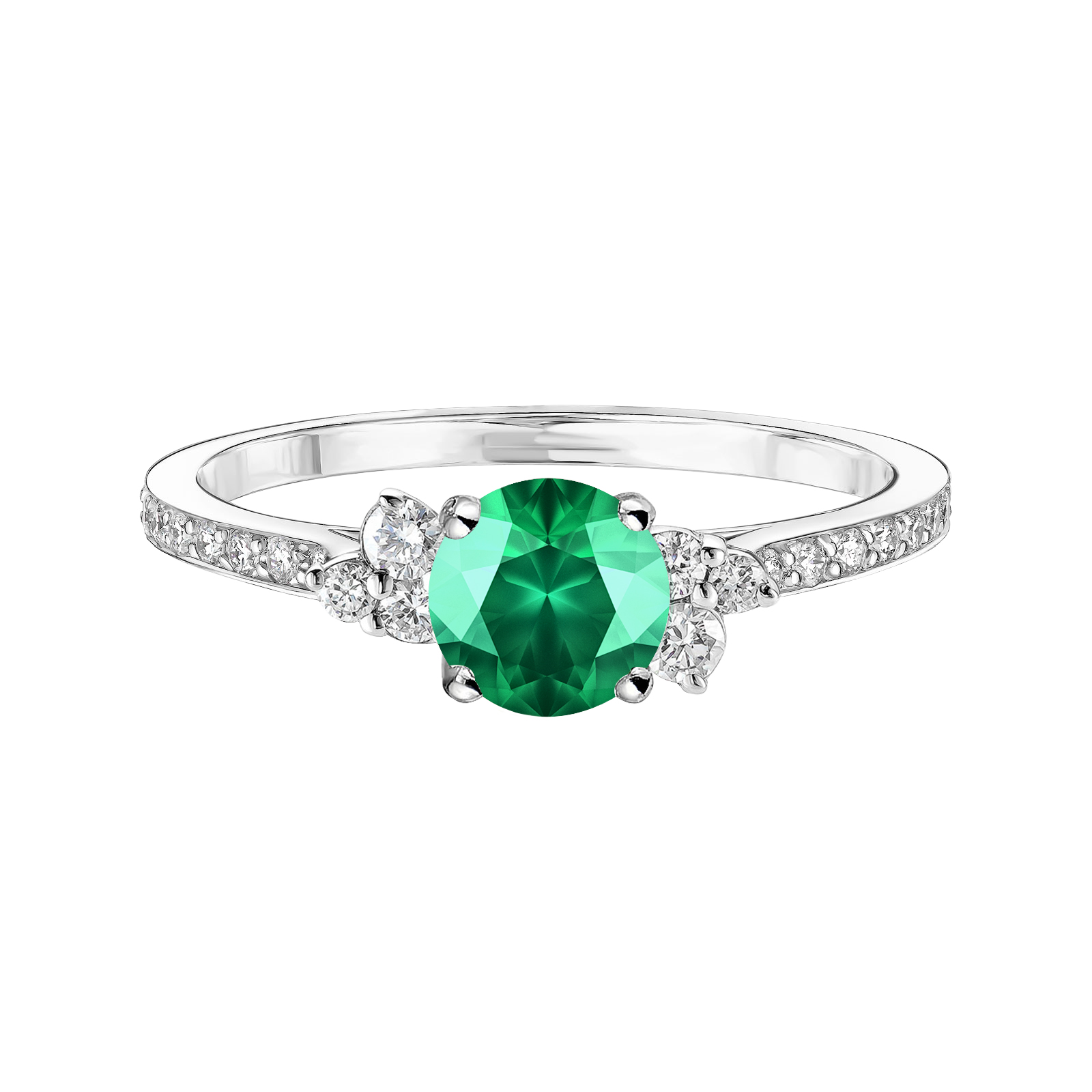 Bague Or blanc Emeraude et diamants Baby EverBloom 5 mm Pavée 1
