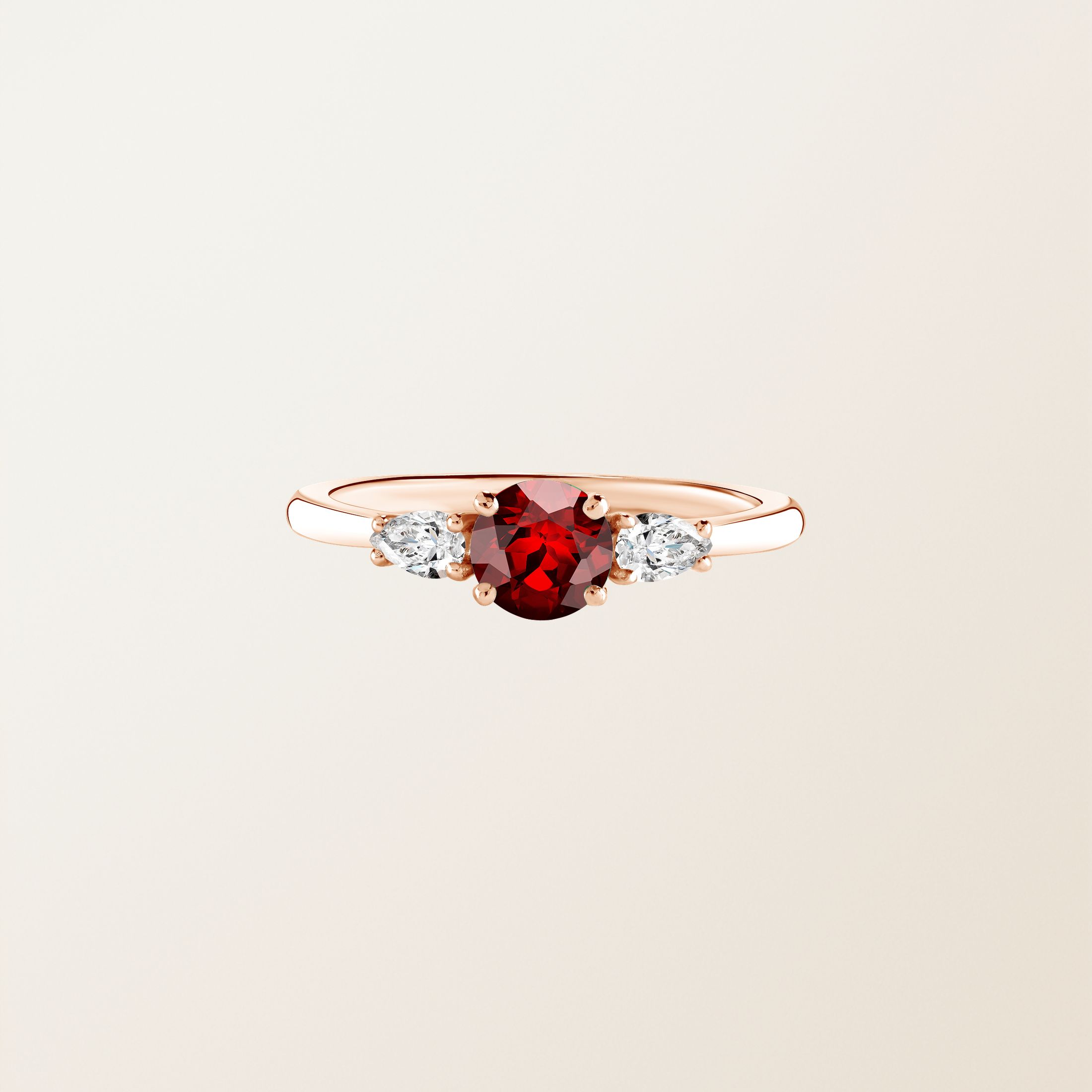Bague Or rose 18 cts Grenat Little Lady Duo de Poires