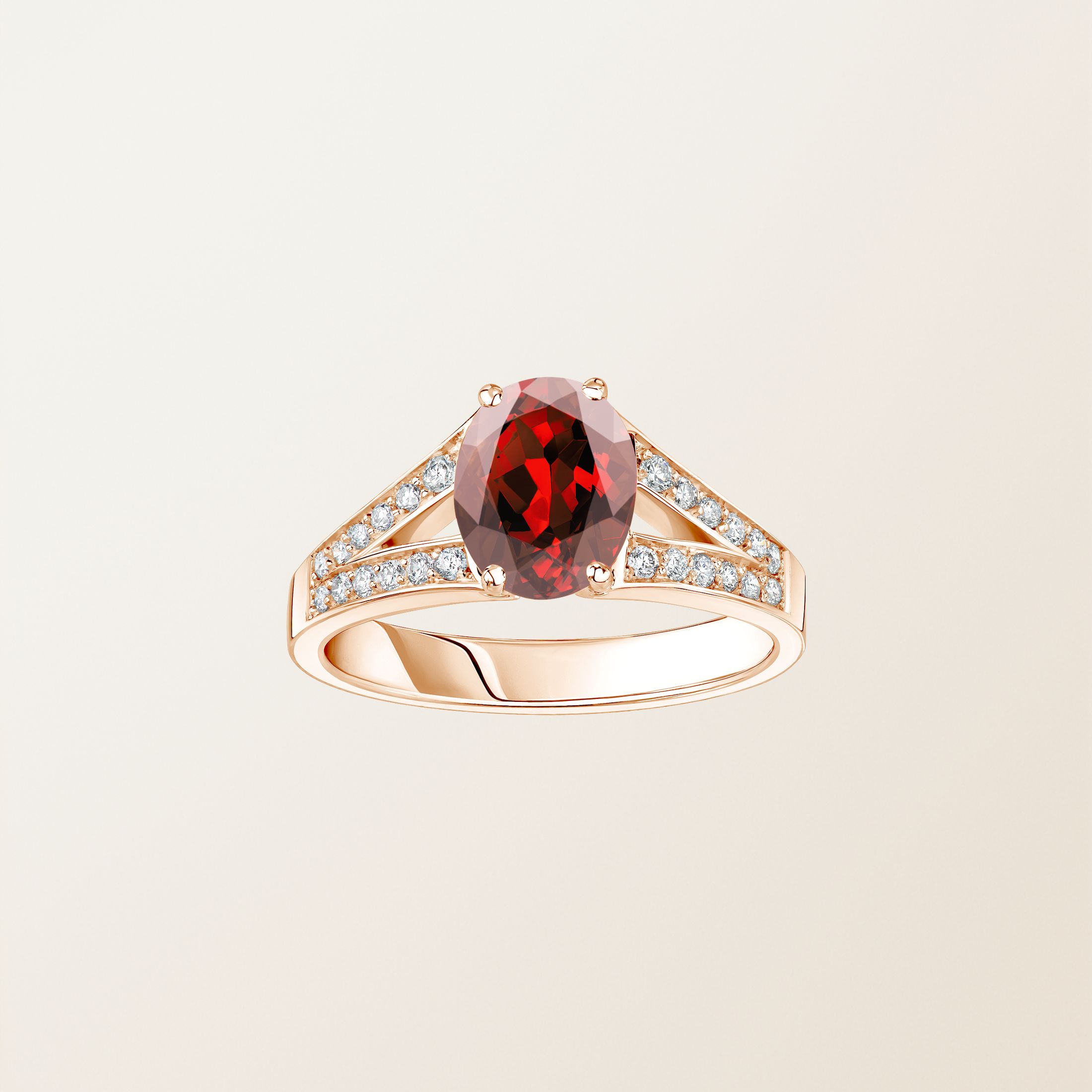 Bague Or rose 18 cts Grenat Rétromantique Tiare Pavée