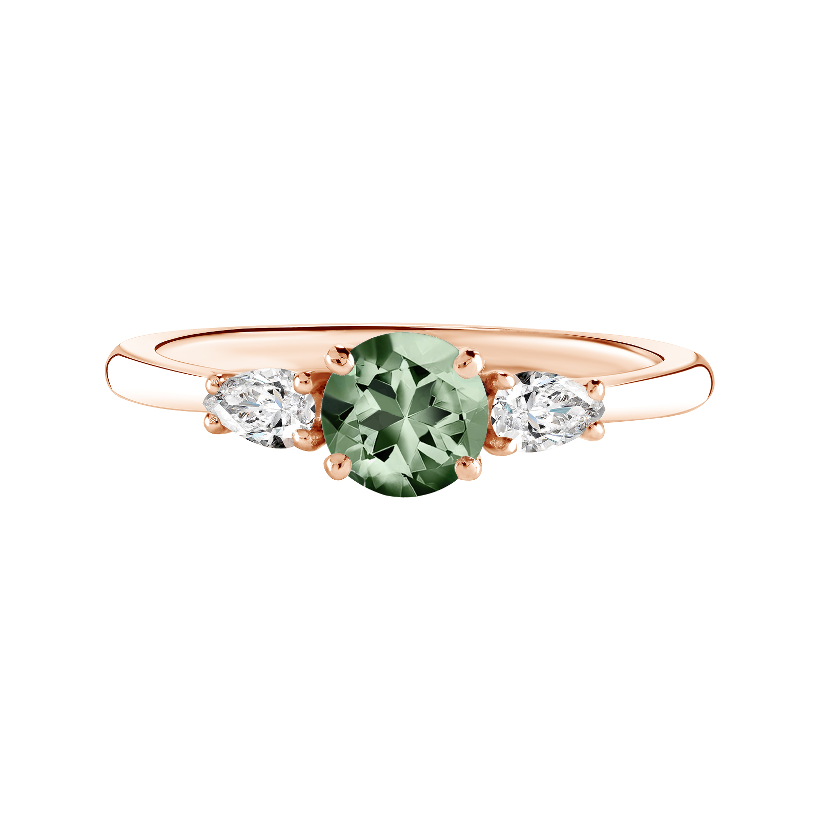Bague Or rose Saphir Vert et diamants Little Lady Duo de Poires 1