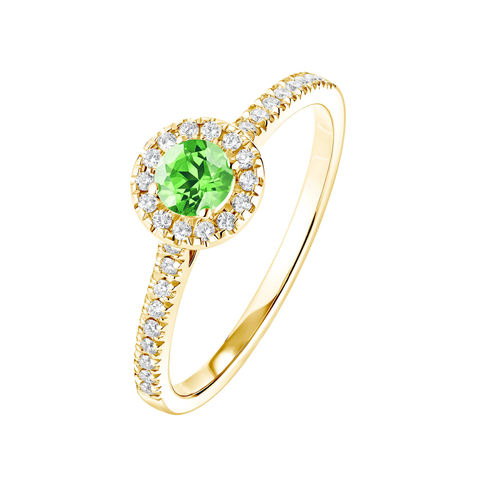 Bague Or jaune Tsavorite et diamants Rétromantique S Pavée 1