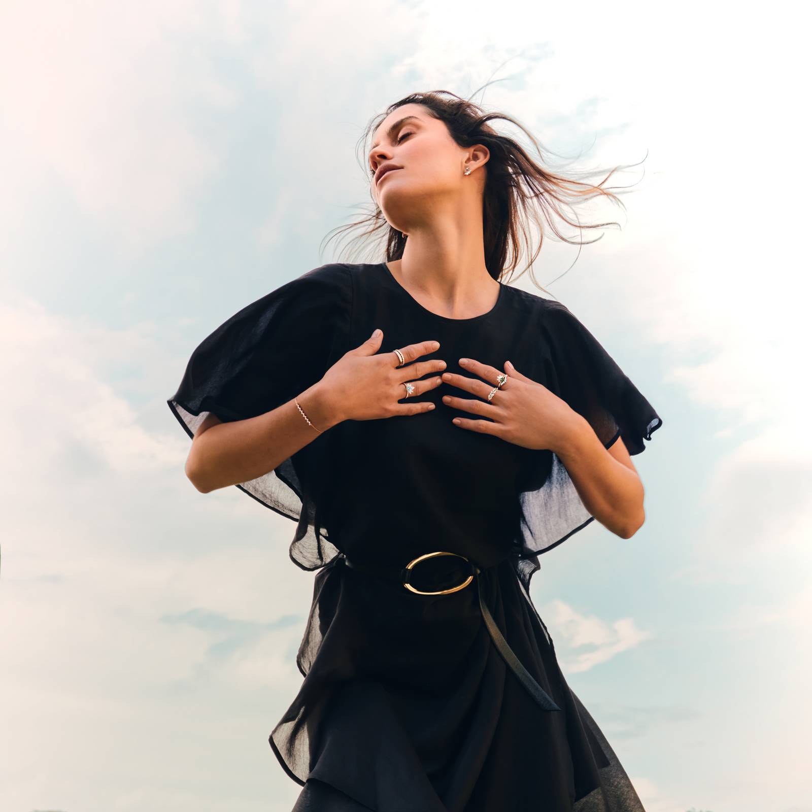 Bague Or rose Saphir Vert et diamants EverBloom Pavée 4 mm 5