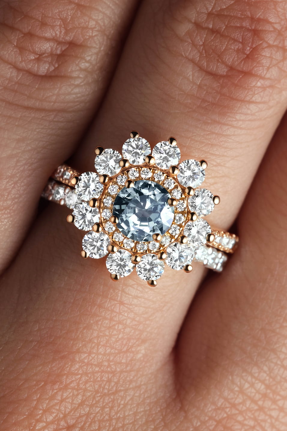 Bague Or rose Aigue-marine et diamants Lefkos 6 mm Pavée 3