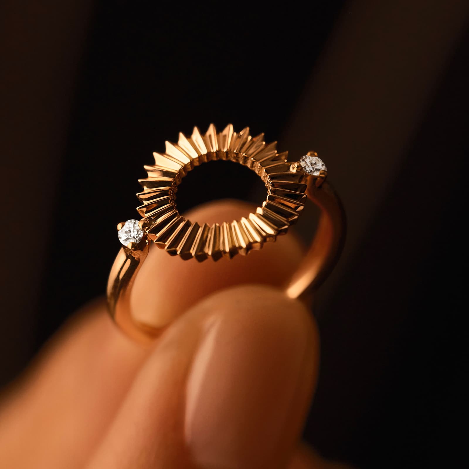 Bague Or jaune Diamant Entaille Rayons 3