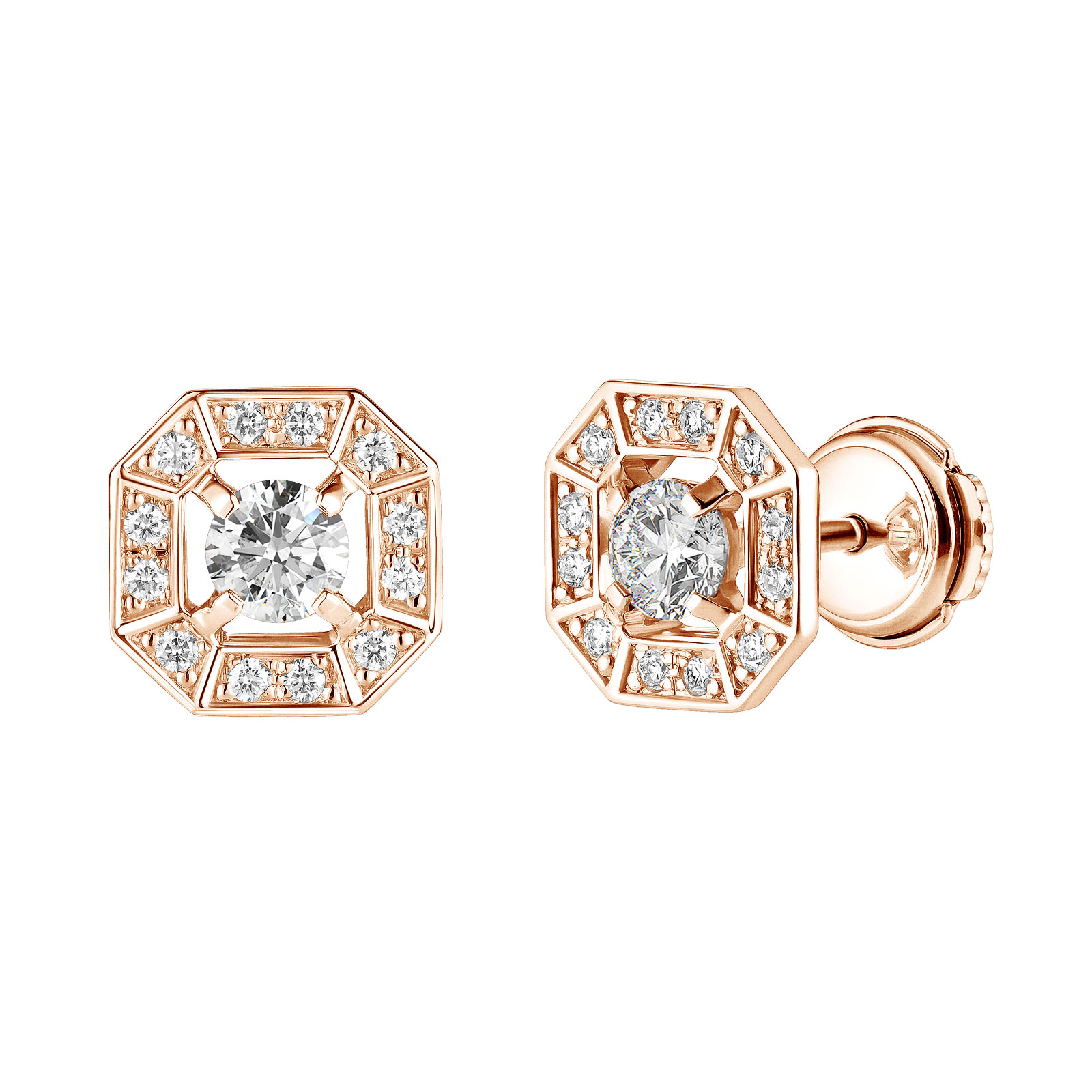 Boucles d'oreilles Or rose Diamant Art Déco Rond 4 mm 1