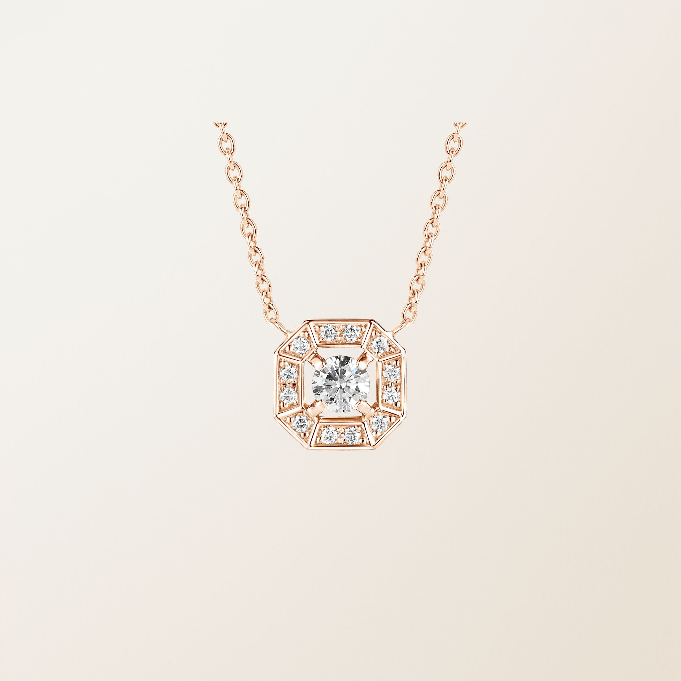 Anhänger 18K Roségold Diamant Art Déco Rond 4 mm