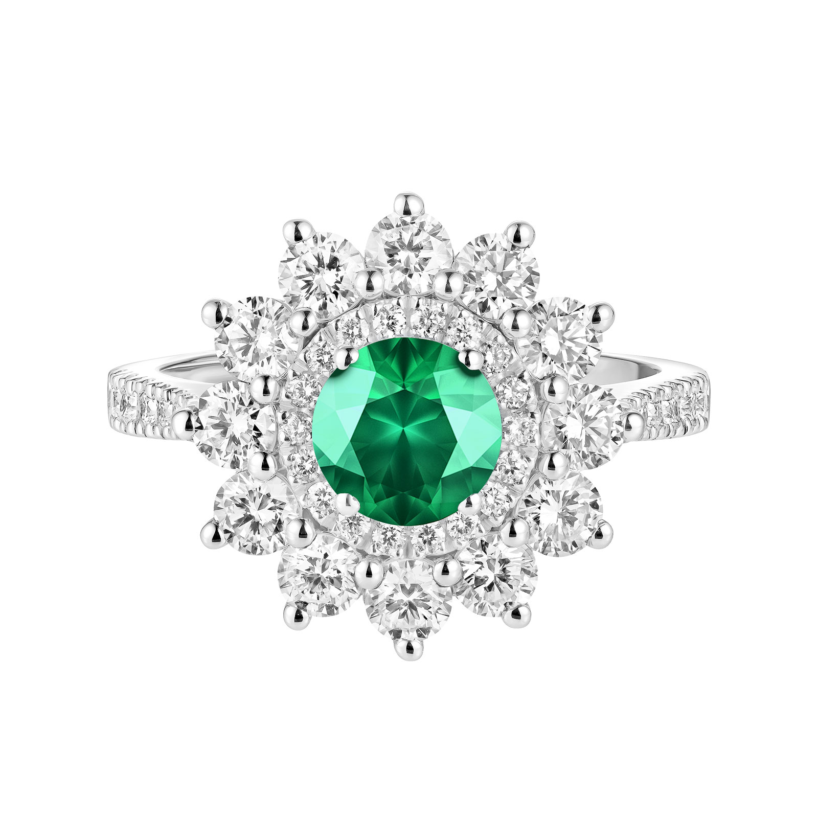Bague Or blanc Emeraude et diamants Lefkos 6 mm Pavée 1