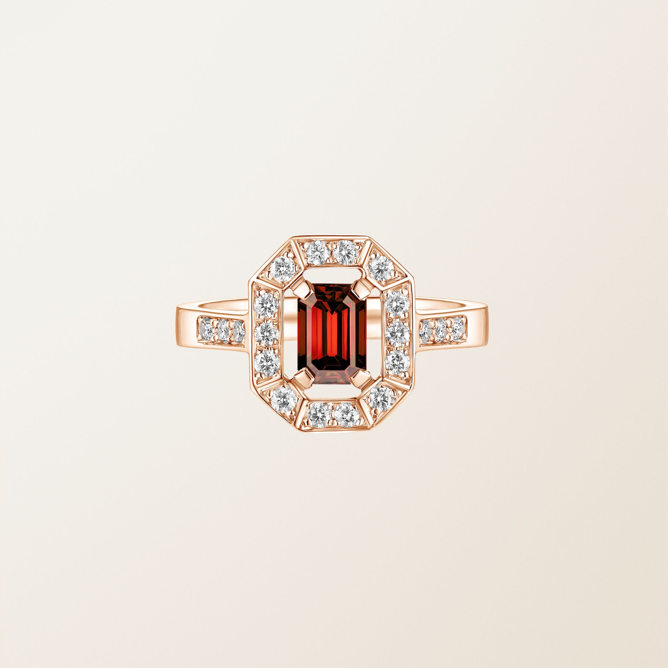 Bague Or rose 18 cts Grenat Art Déco