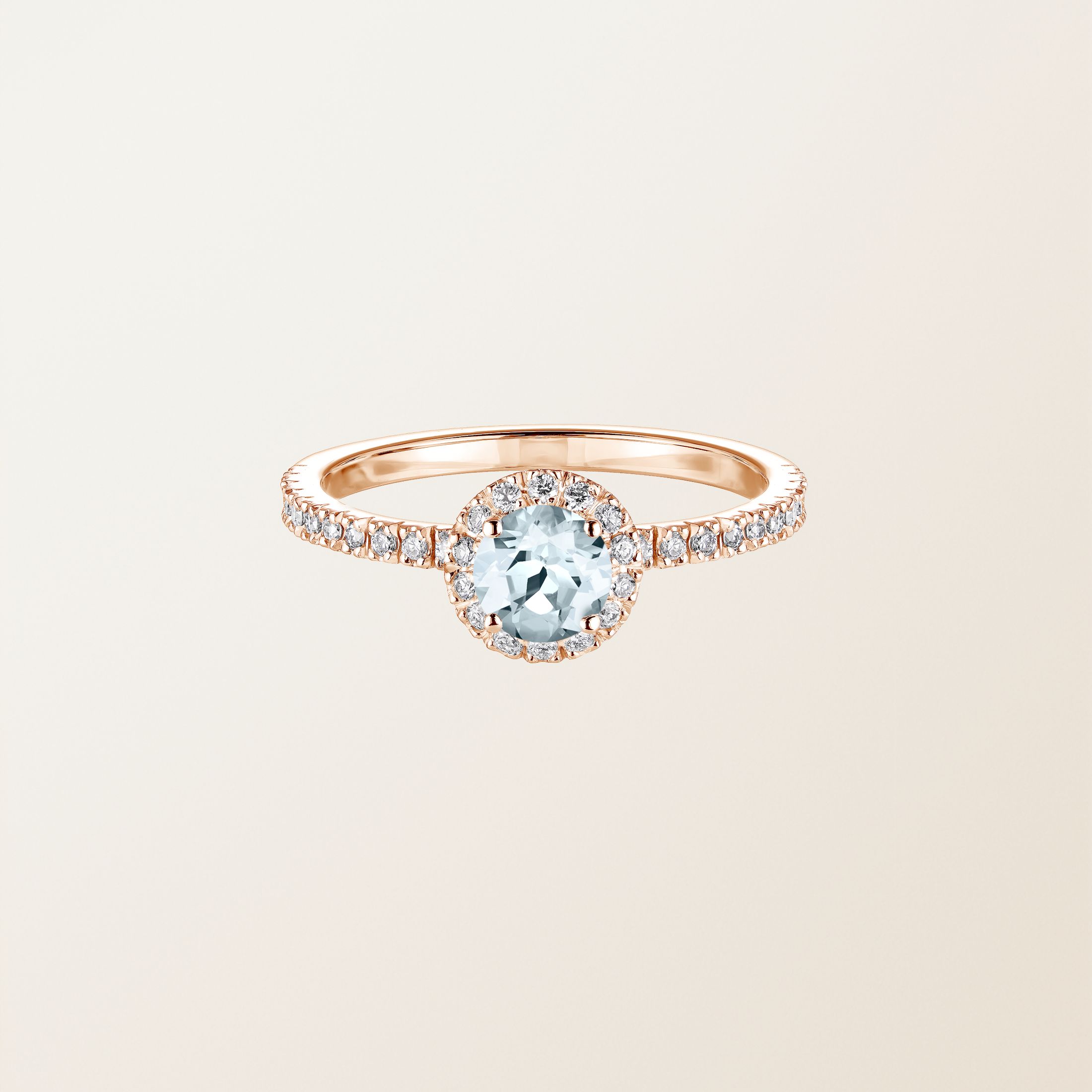 Ring 18K Roségold Aquamarin Rétromantique M Pavée