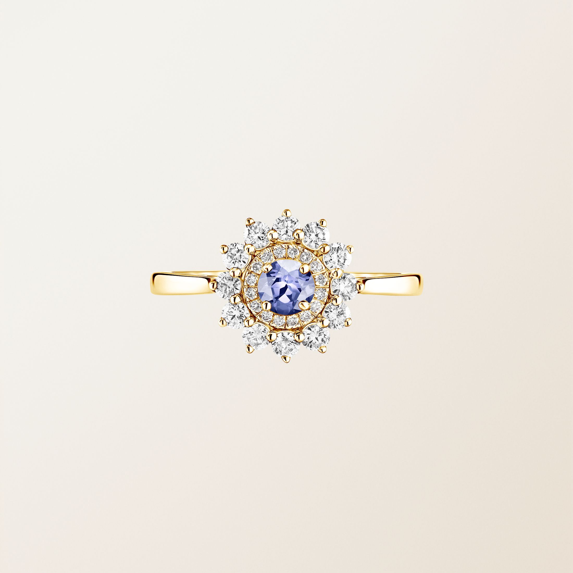 Bague Or jaune 18 cts Tanzanite Lefkos 4 mm