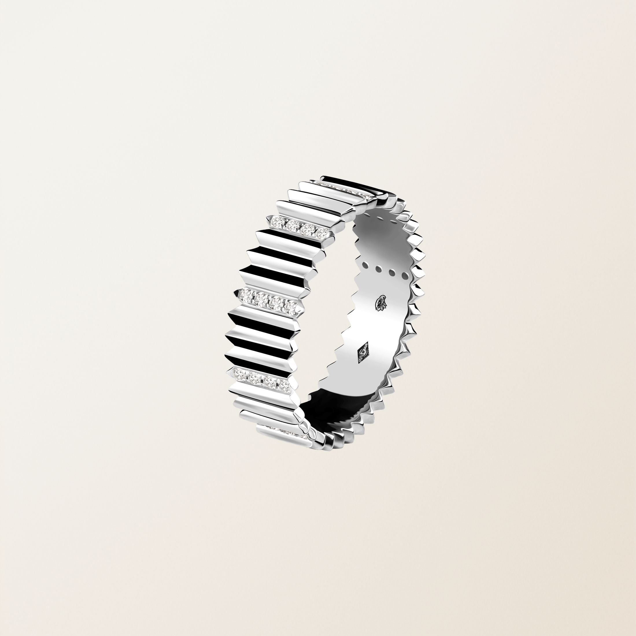 Bague Or blanc 18 cts Diamant Entaille M Pavée