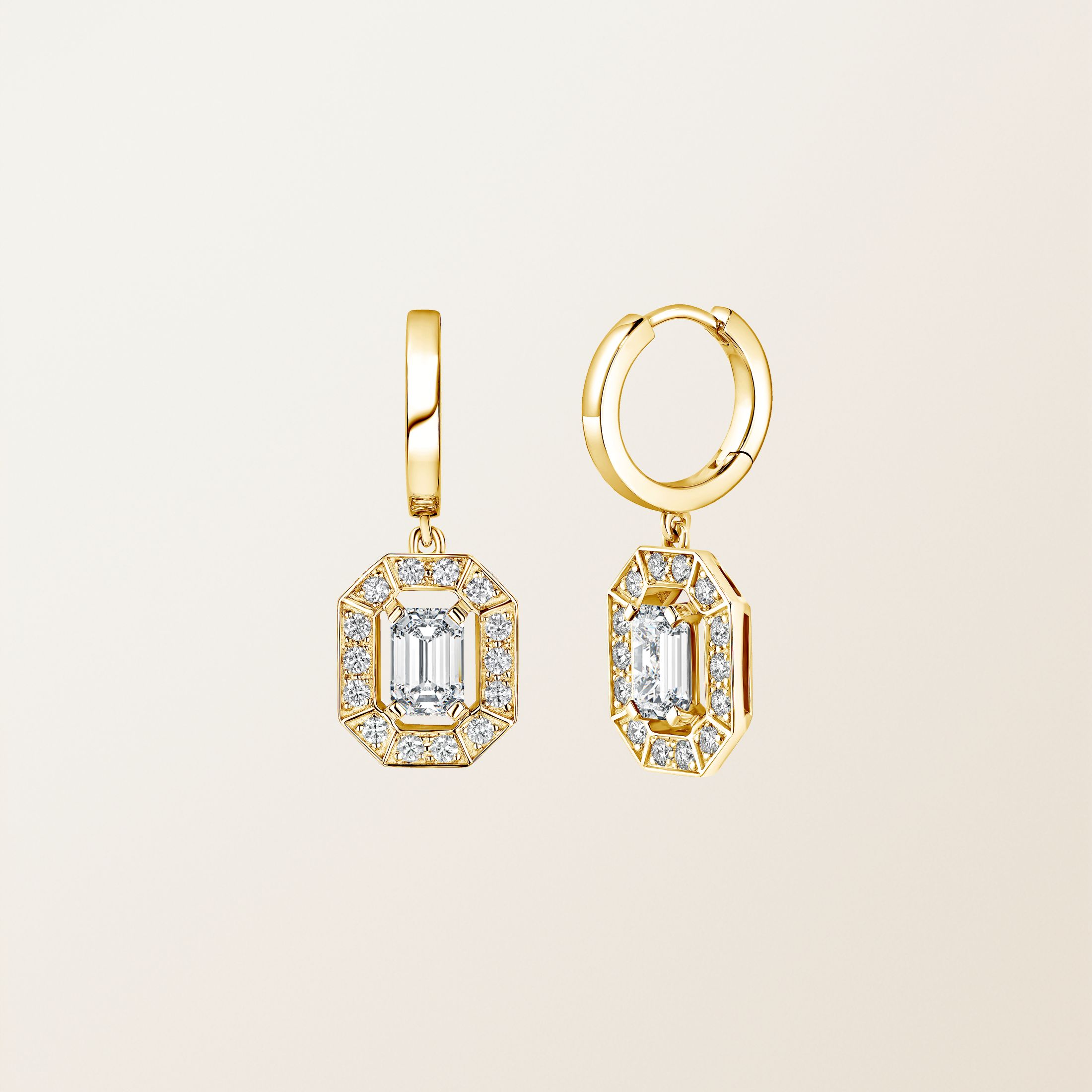 Boucles d'oreilles Or jaune 18 cts Diamant Art Déco