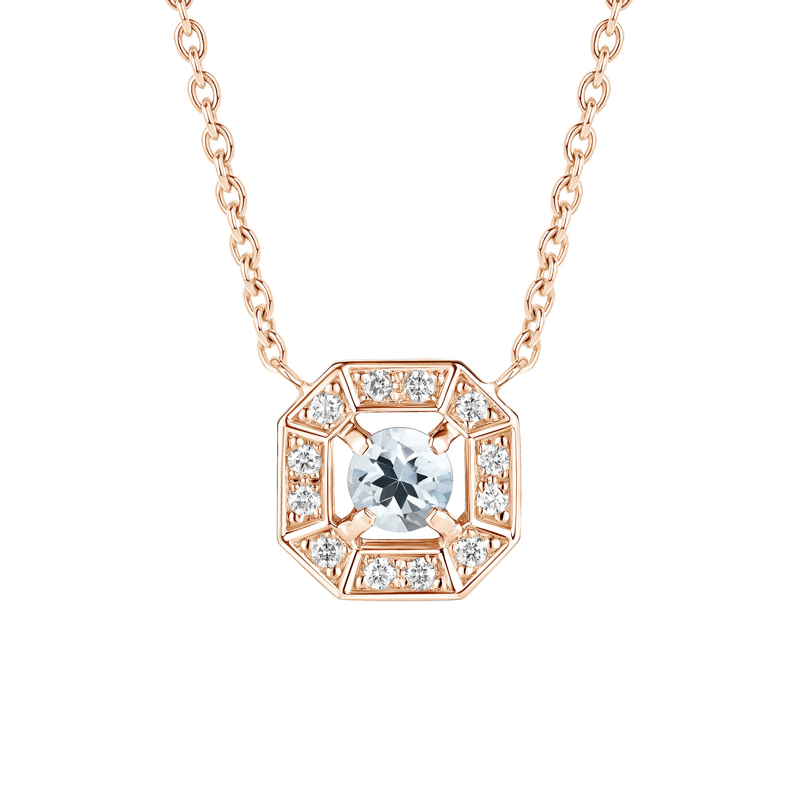 Pendentif Or rose Aigue-marine et diamants Art Déco Rond 4 mm 1