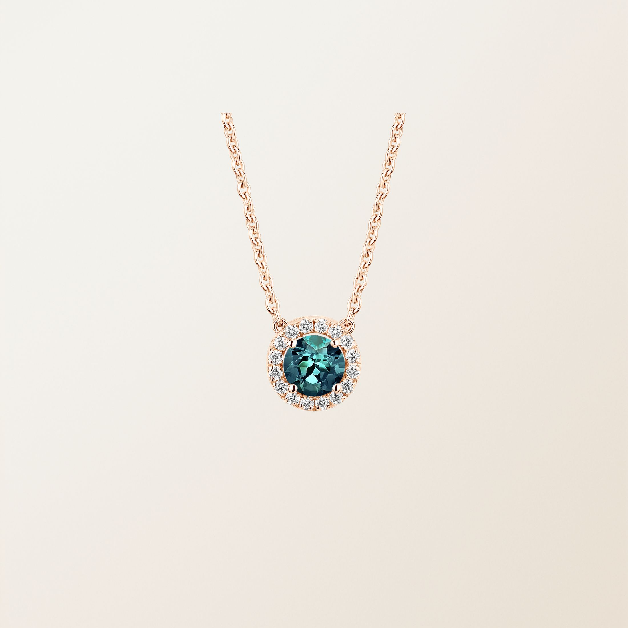 Pendentif Or rose 18 cts Saphir Teal Rétromantique S