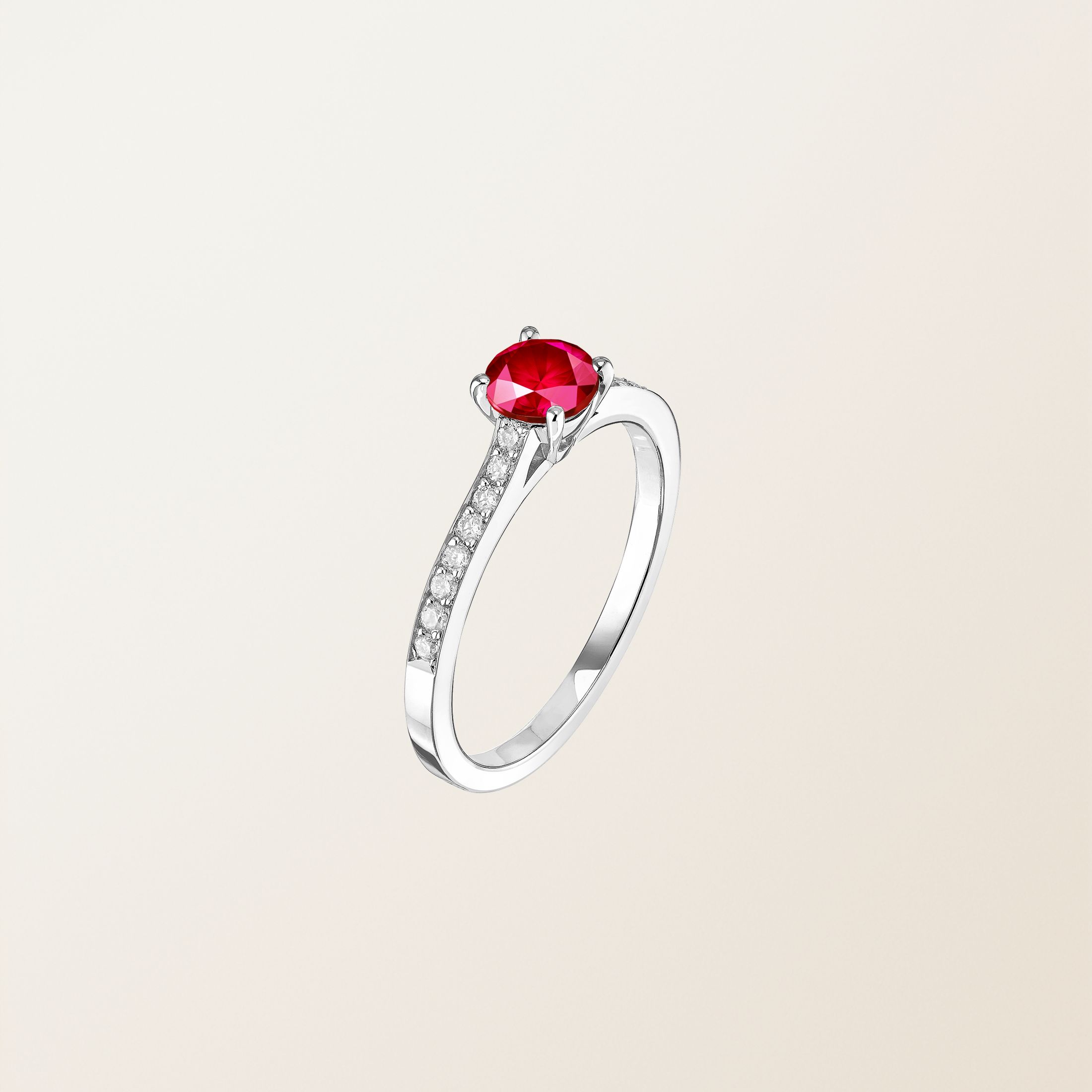 Bague Or blanc 18 cts Rubis Little Lady Pavée