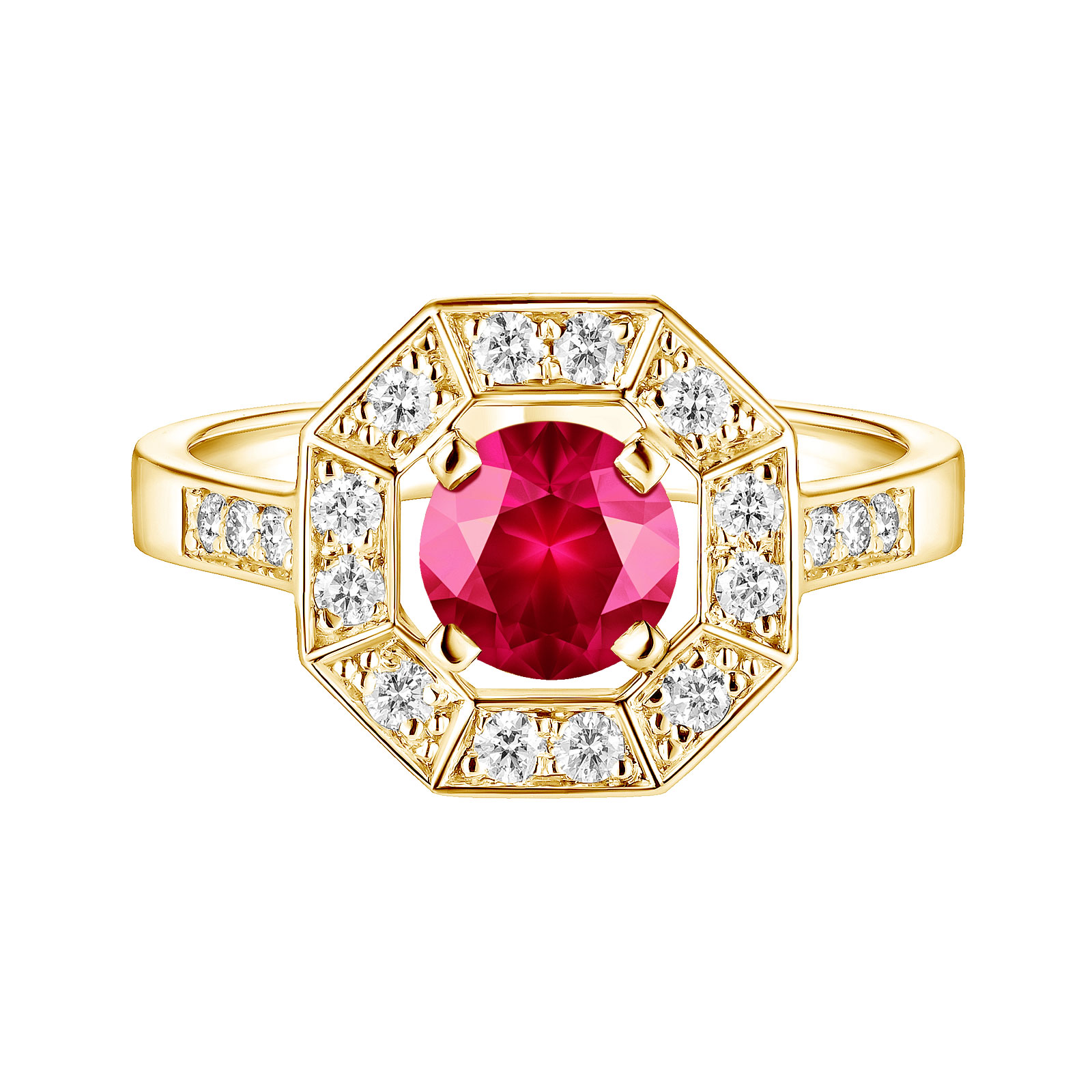 Bague Or jaune Rubis et diamants Art Déco Rond 6 mm 1