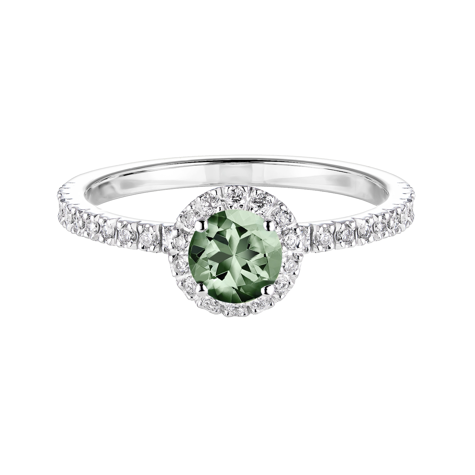 Bague Or blanc Saphir Vert et diamants Rétromantique M Pavée 1