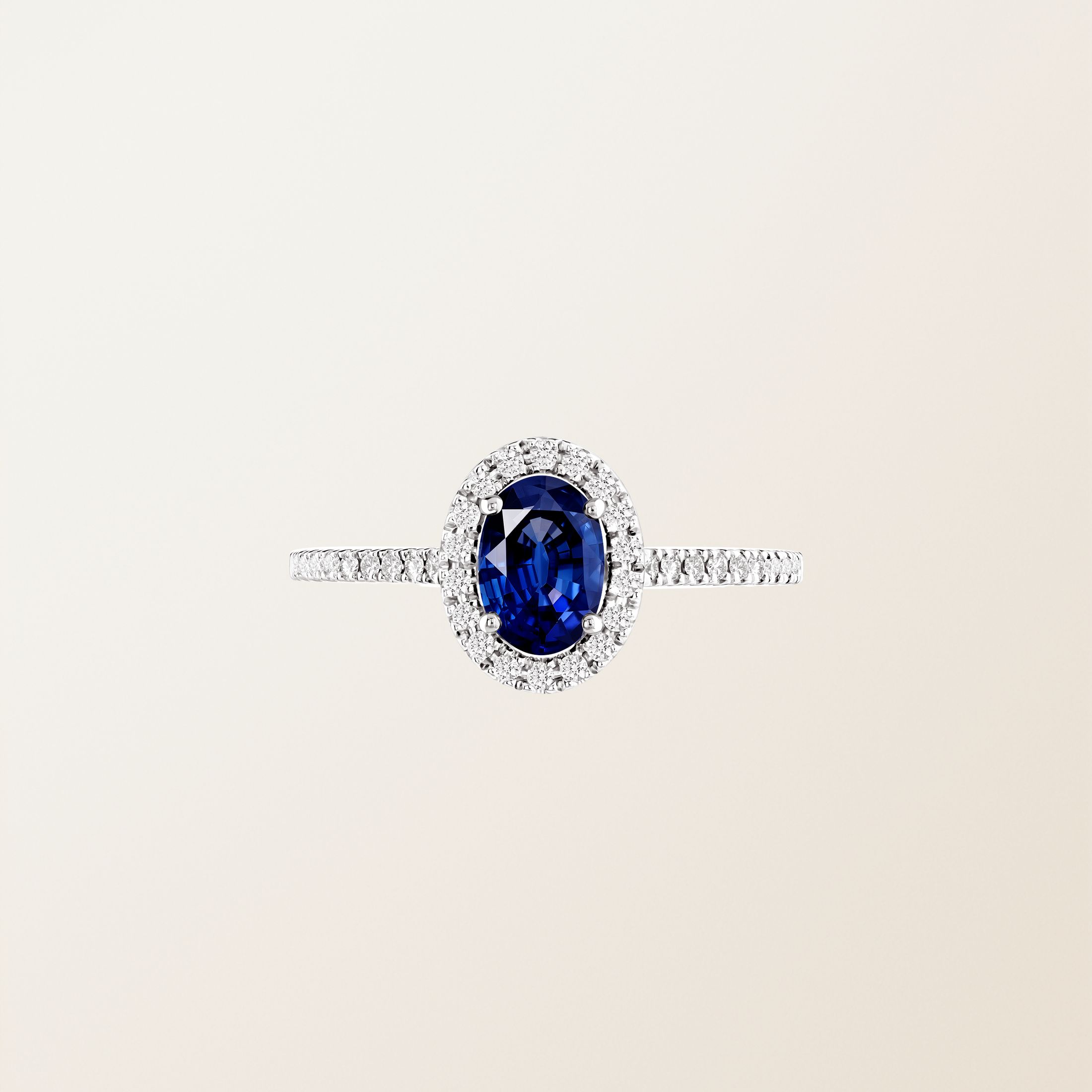 Bague Or blanc 18 cts Saphir Rétromantique Ovale Pavée