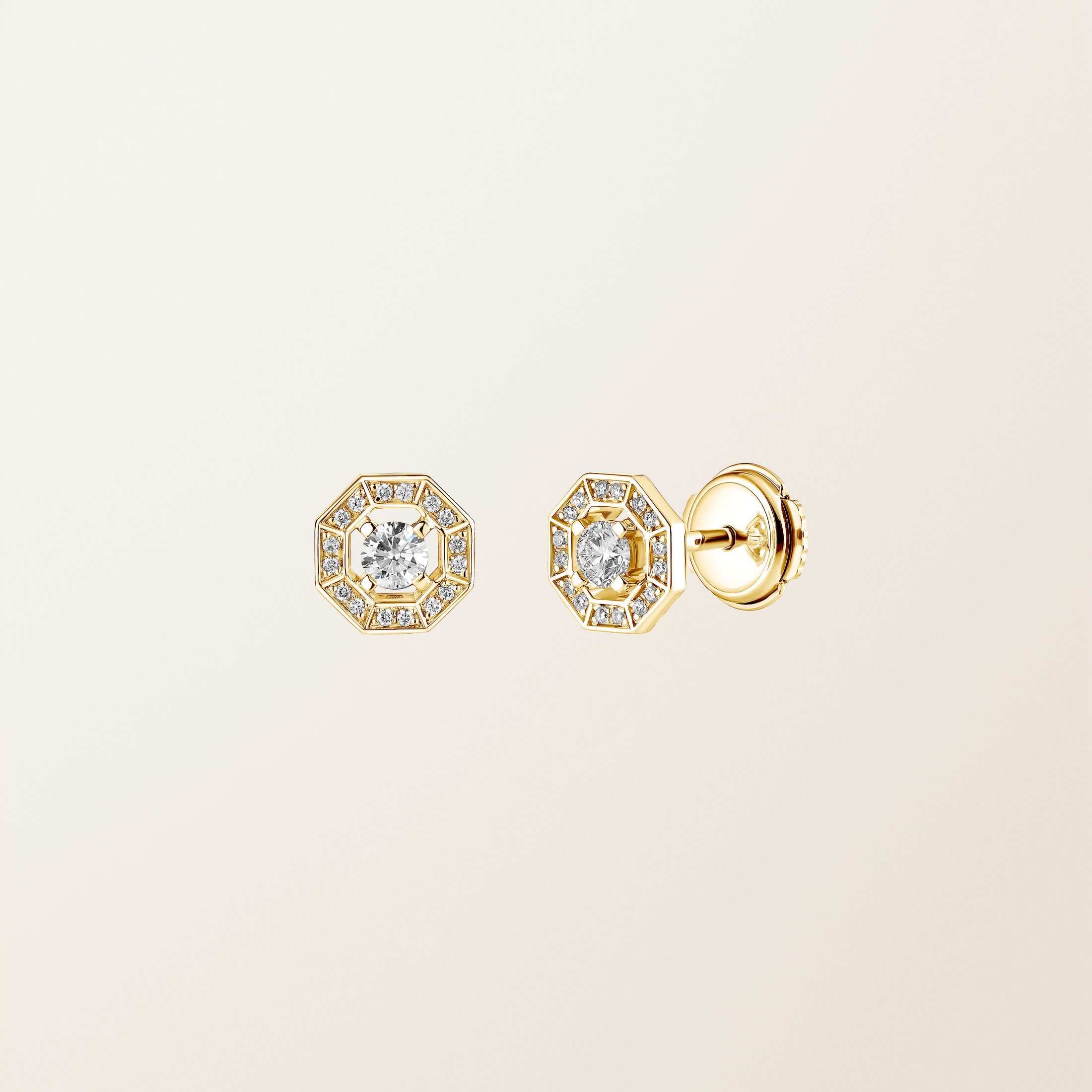 Boucles d'oreilles Or jaune 18 cts Diamant Art Déco Rond XS