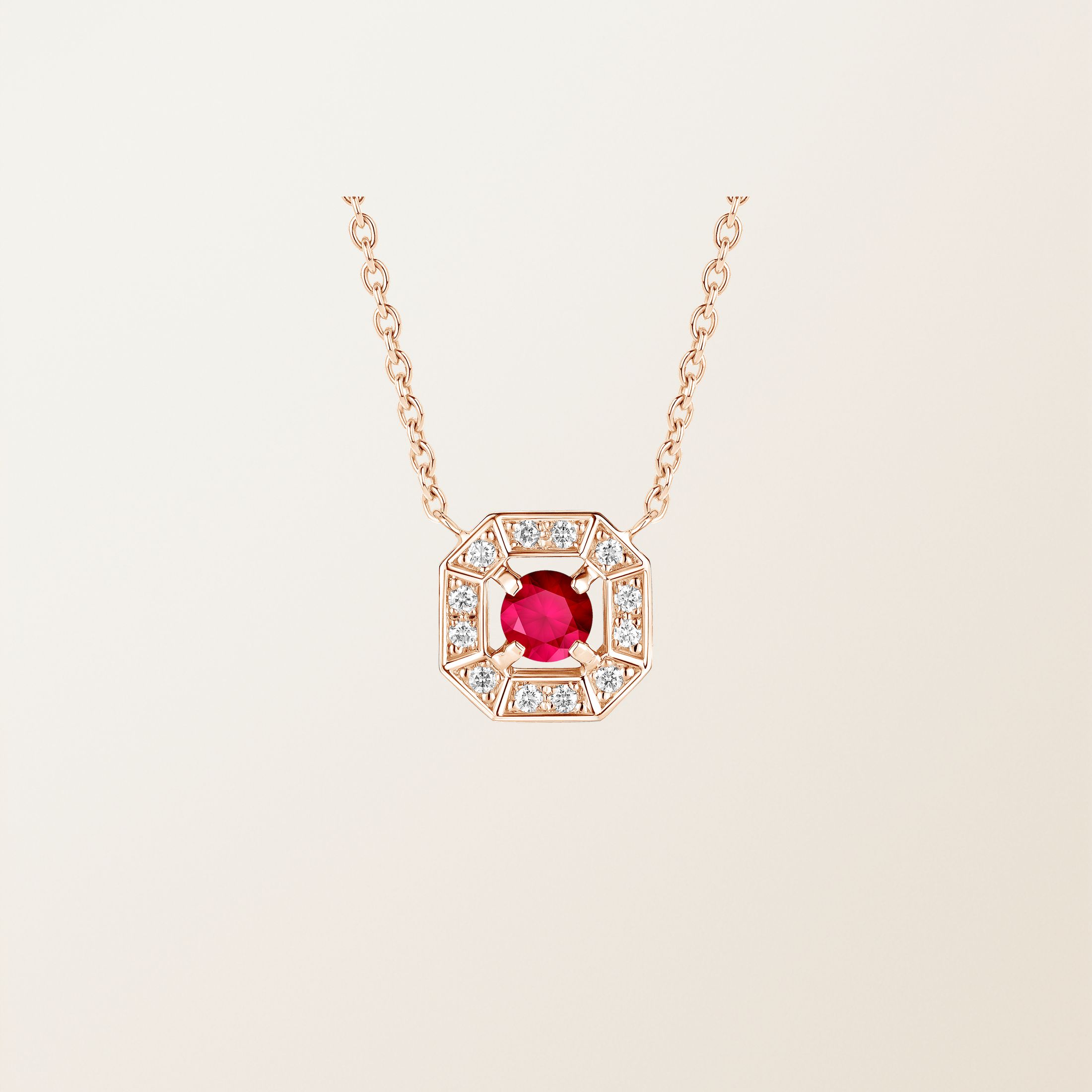Pendentif Or rose 18 cts Rubis Art Déco Rond 4 mm