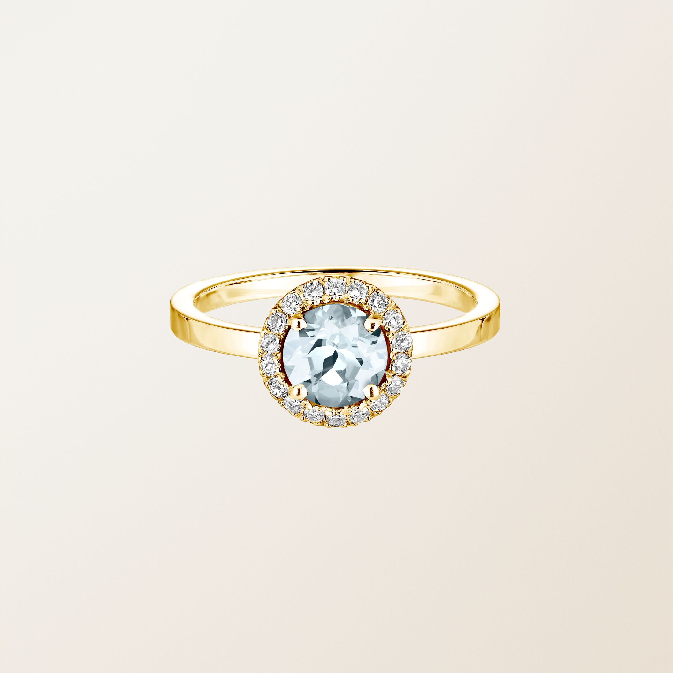 Bague Or jaune 18 cts Aigue-marine Rétromantique L