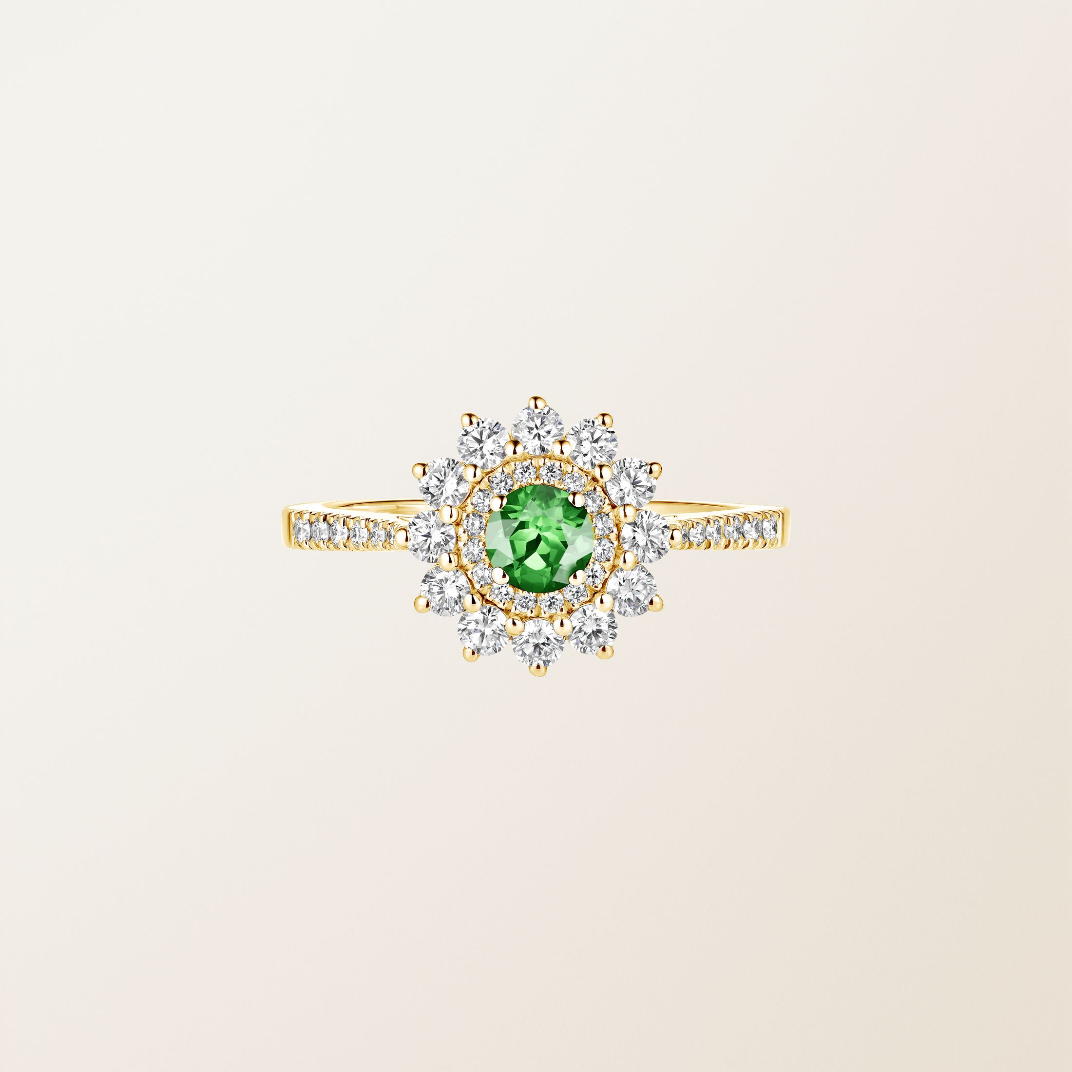 Bague Or jaune 18 cts Tsavorite Lefkos 4 mm Pavée