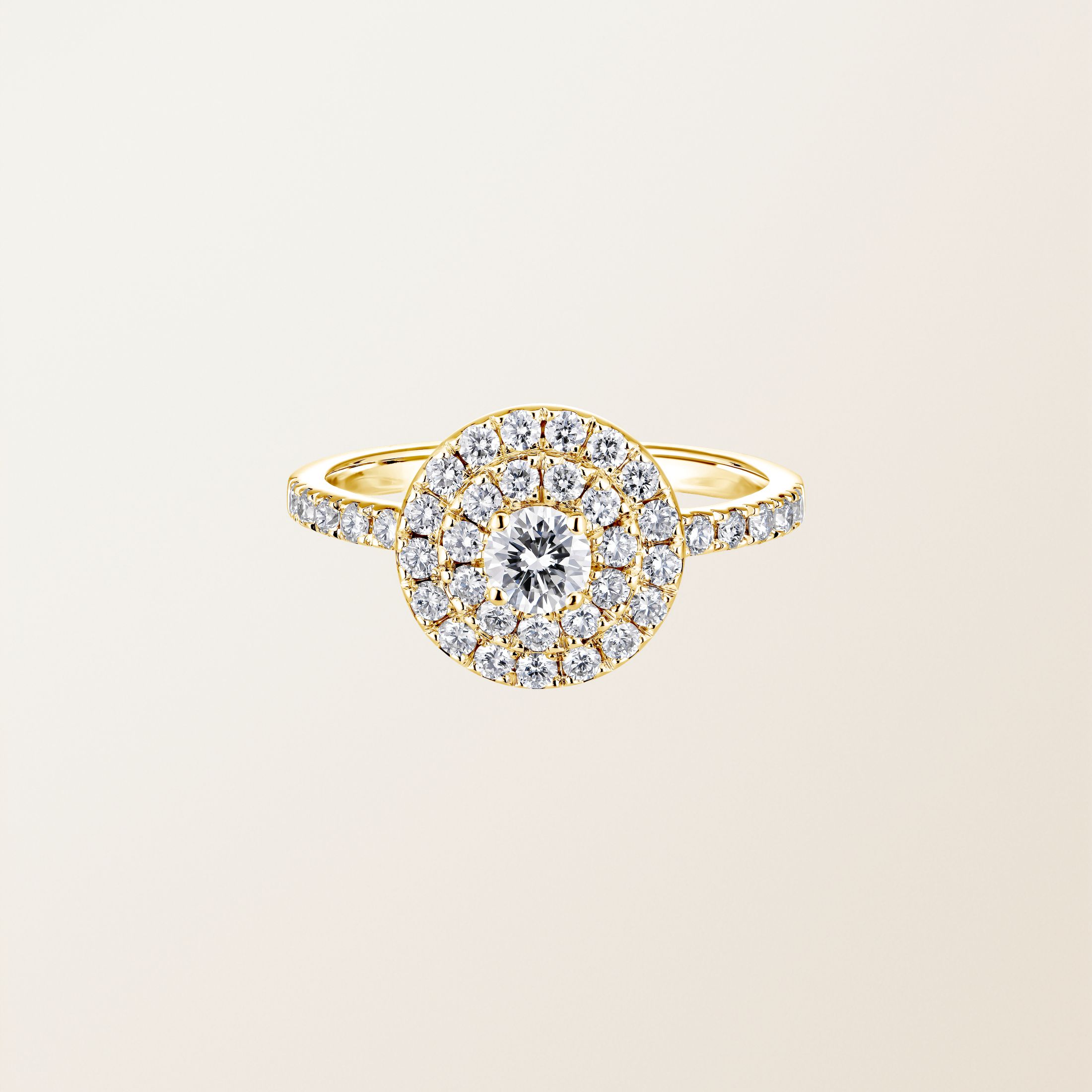 Bague Or jaune 18 cts Diamant Rétromantique Duo Pavée