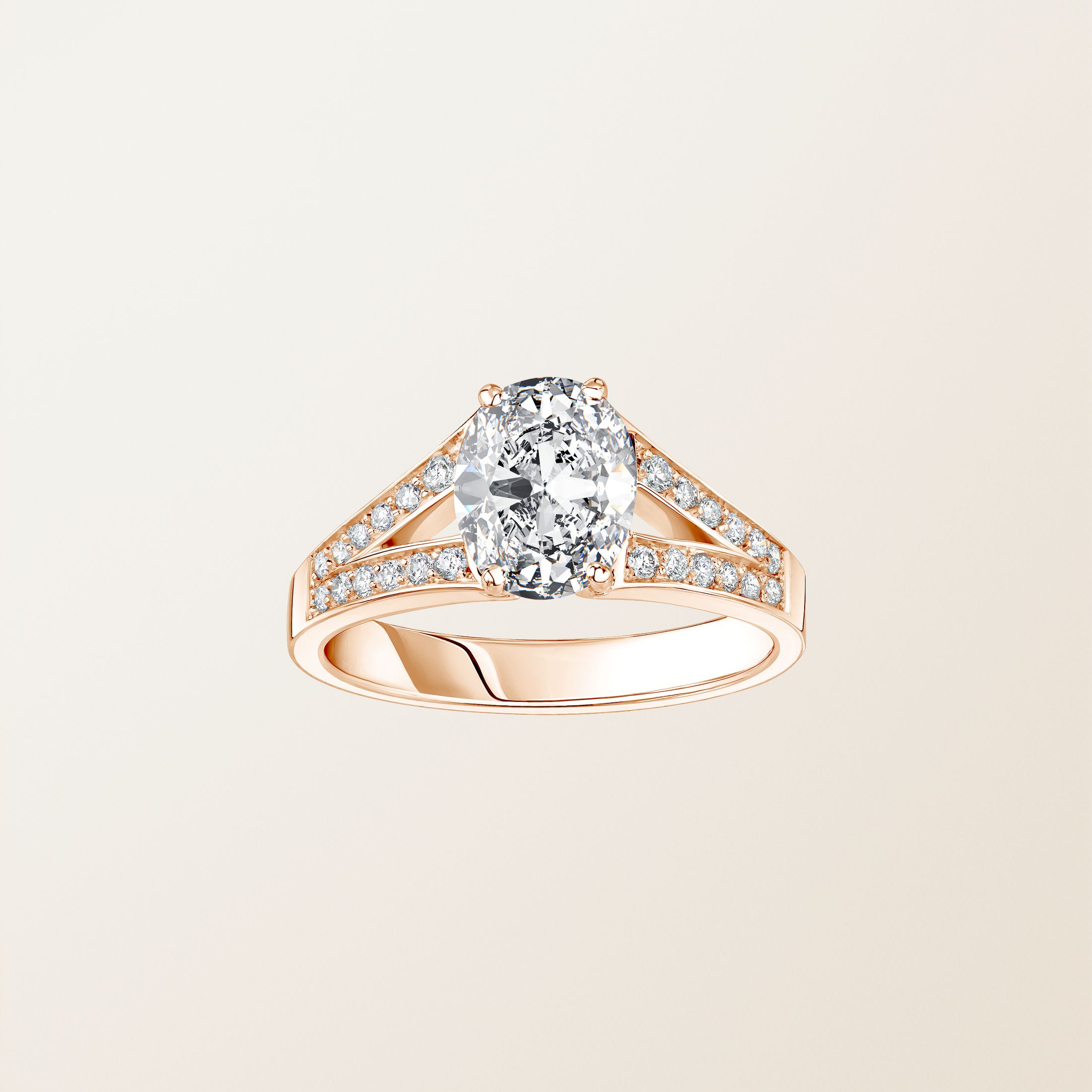 Bague Or rose 18 cts Diamant Rétromantique Tiare Pavée