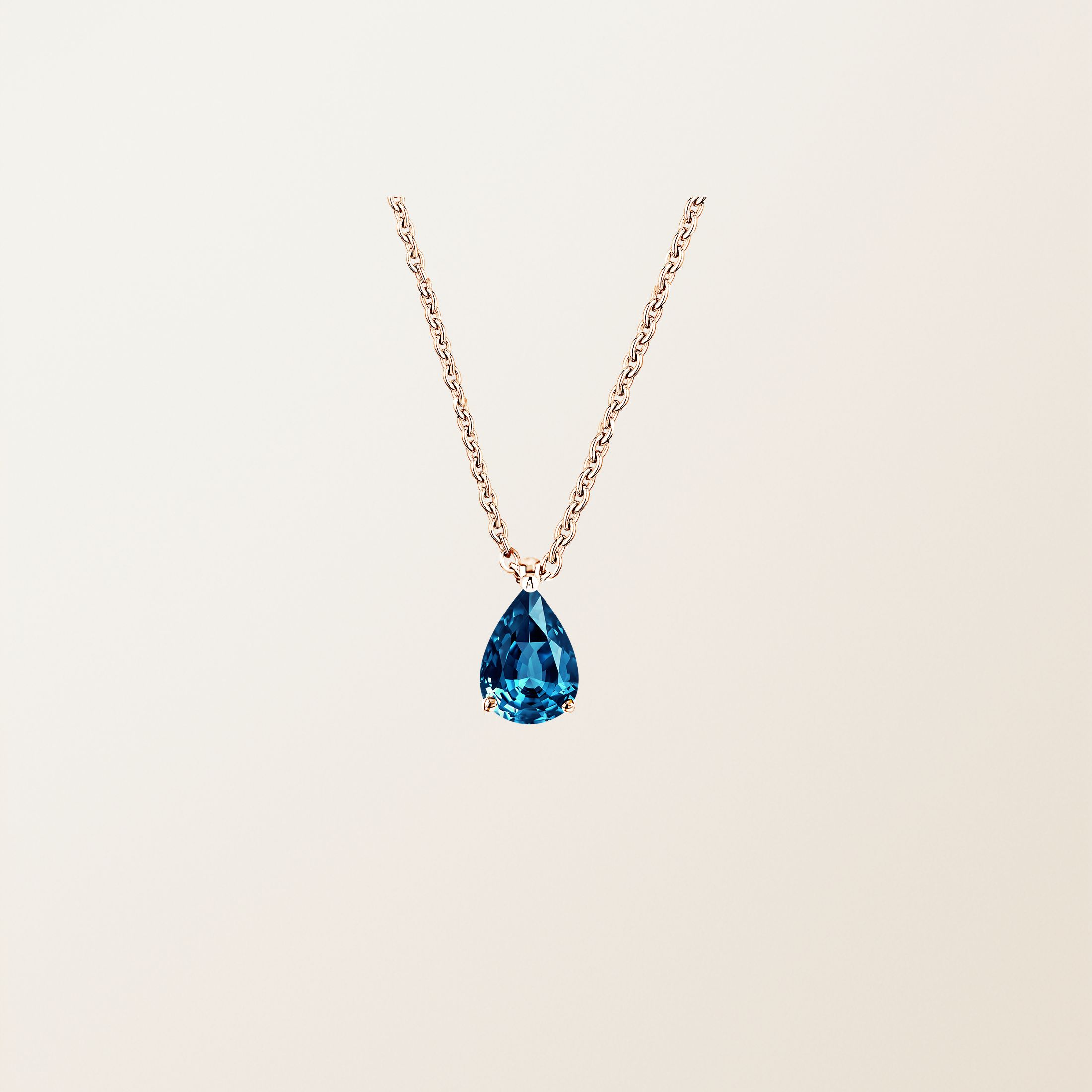 Pendentif Or rose 18 cts Topaze Blue London Lady Poire M