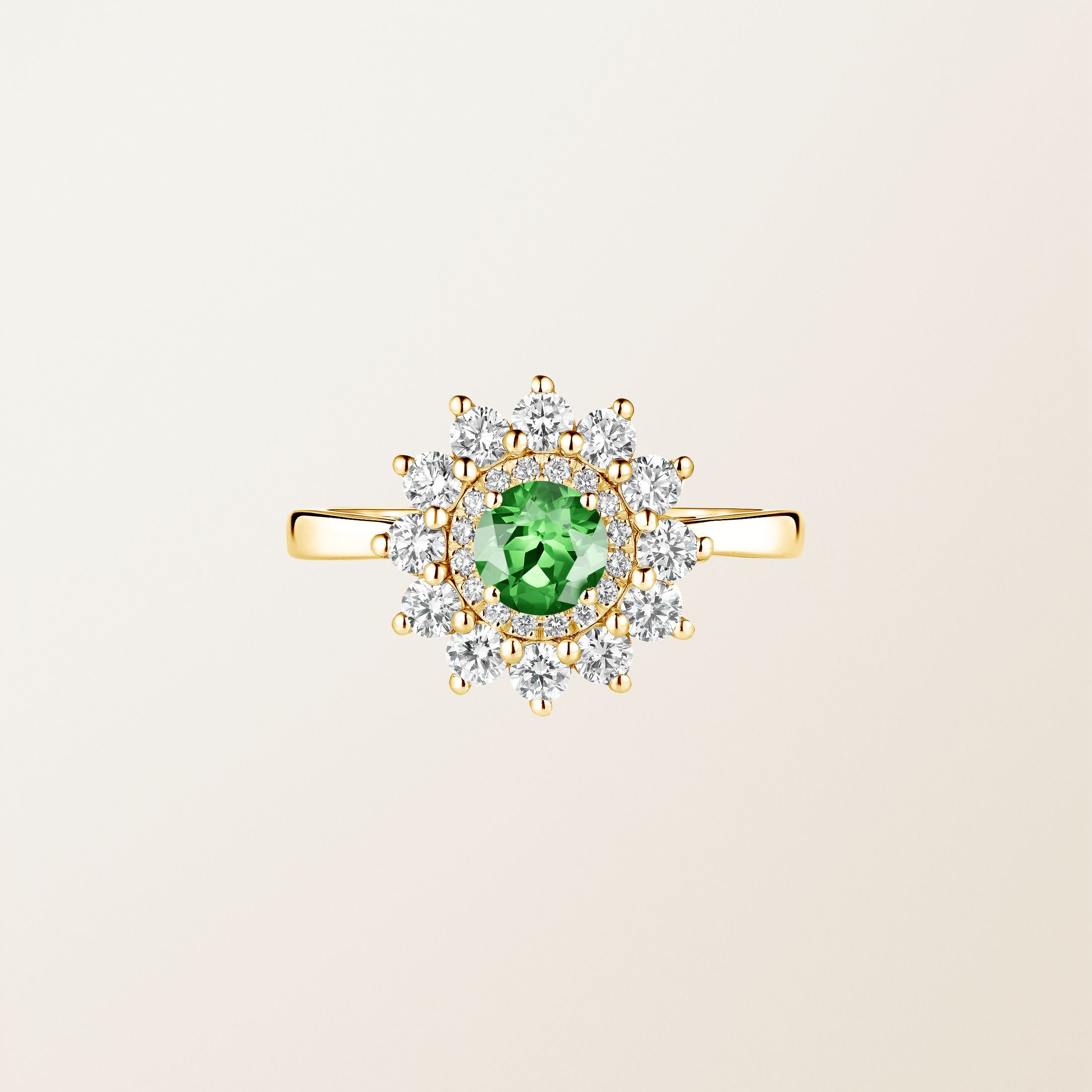 Bague Or jaune 18 cts Tsavorite Lefkos 5 mm