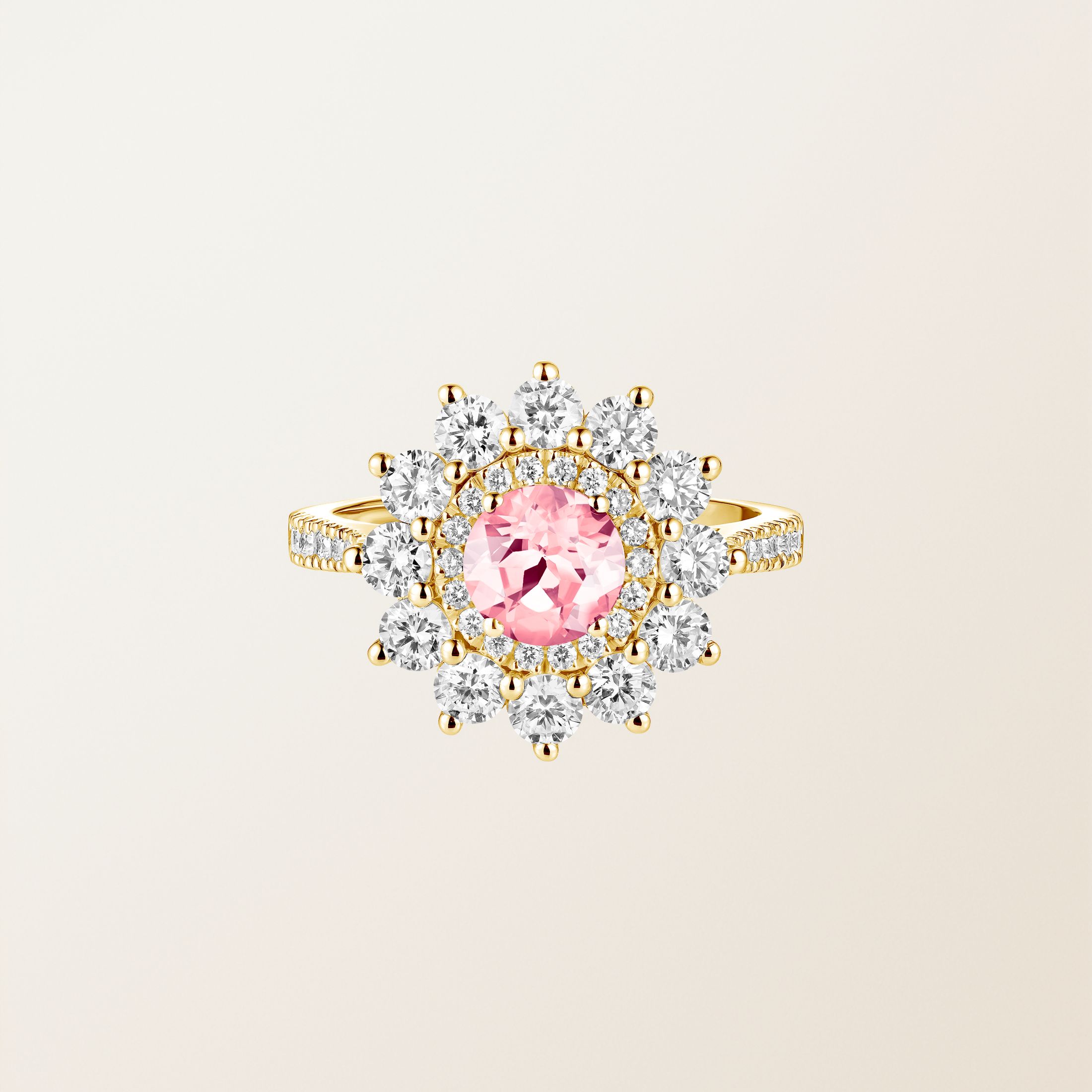 Bague Or jaune 18 cts Tourmaline Lefkos 6 mm Pavée