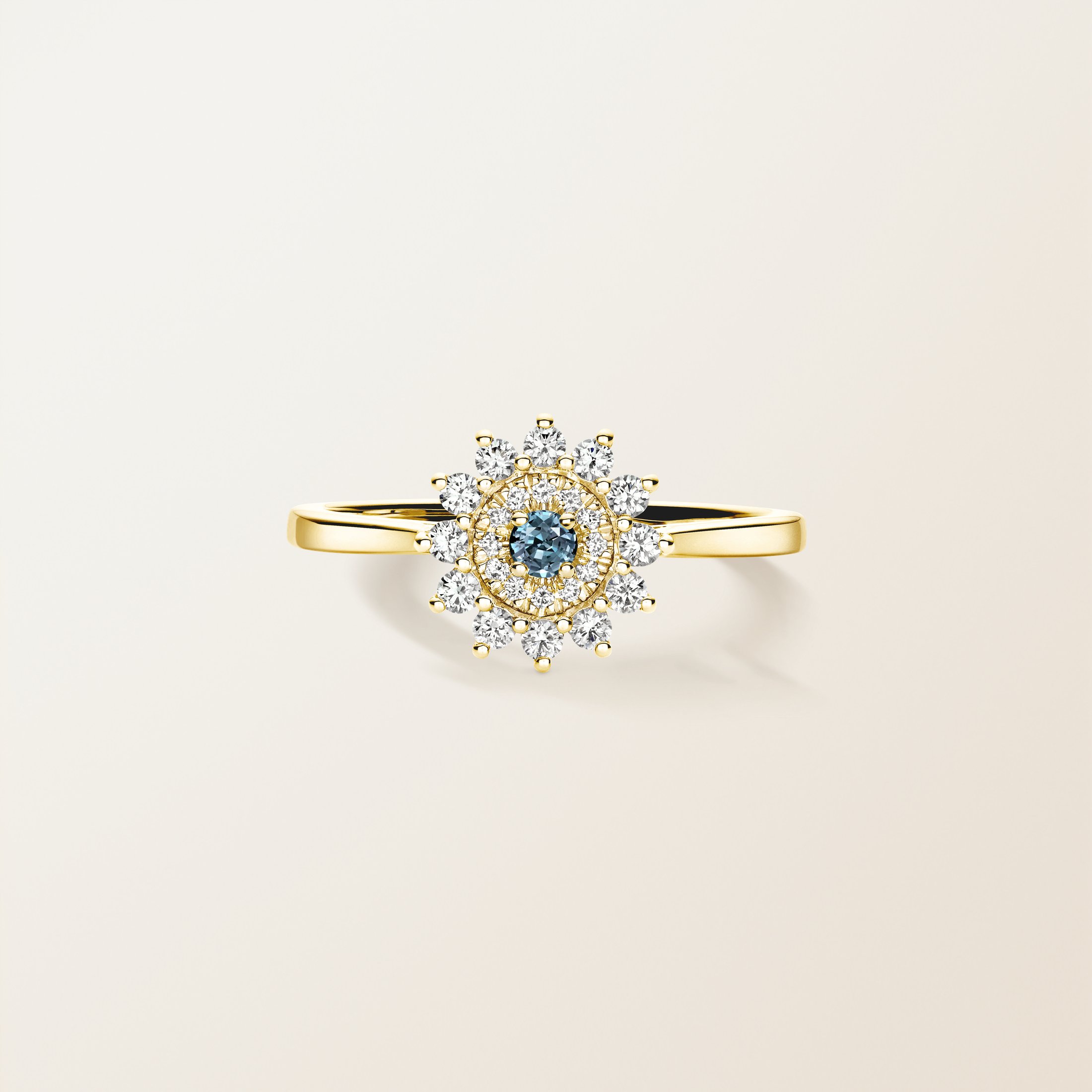 Or jaune, Saphir Bleu Gris