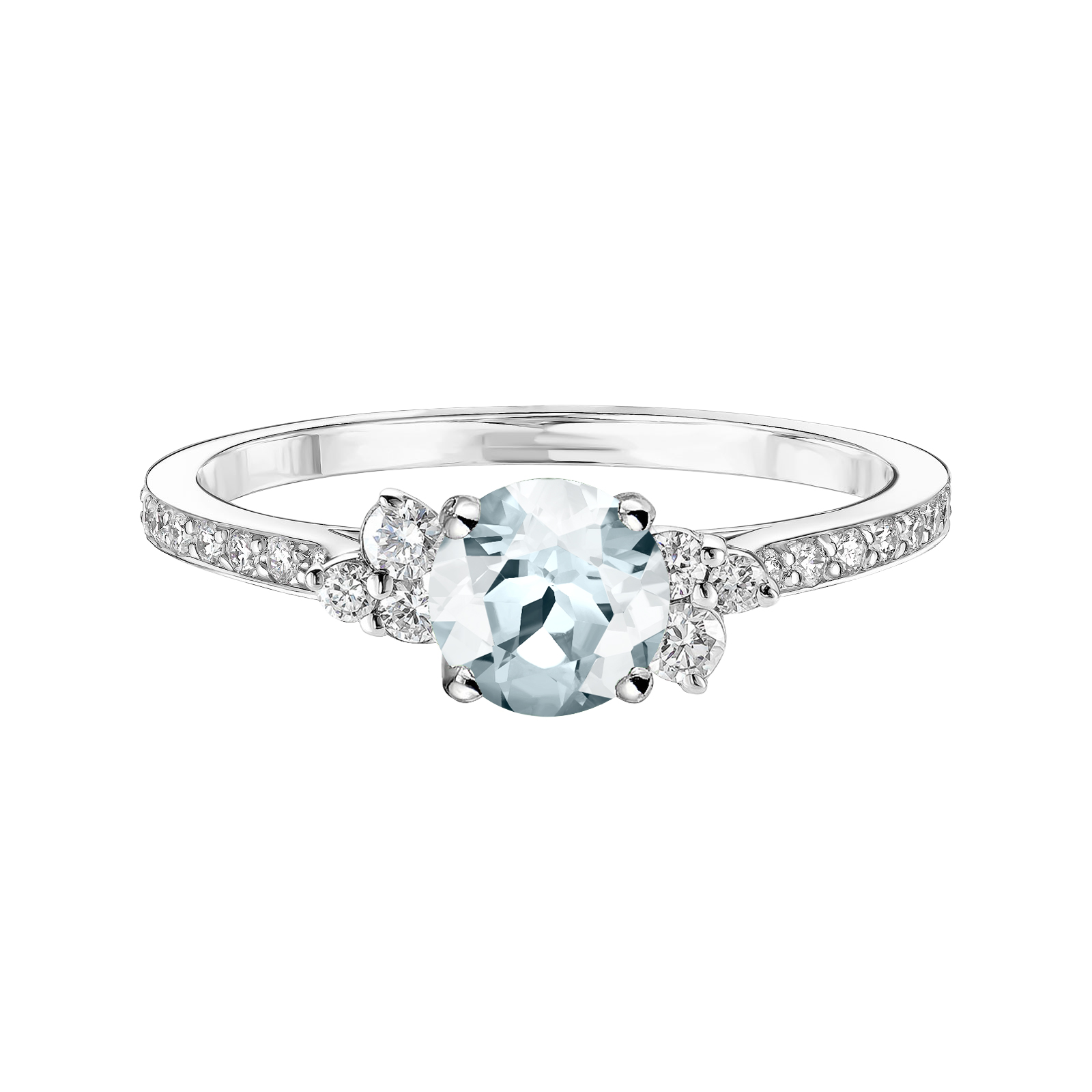 Bague Or blanc Aigue-marine et diamants Baby EverBloom 5 mm Pavée 1