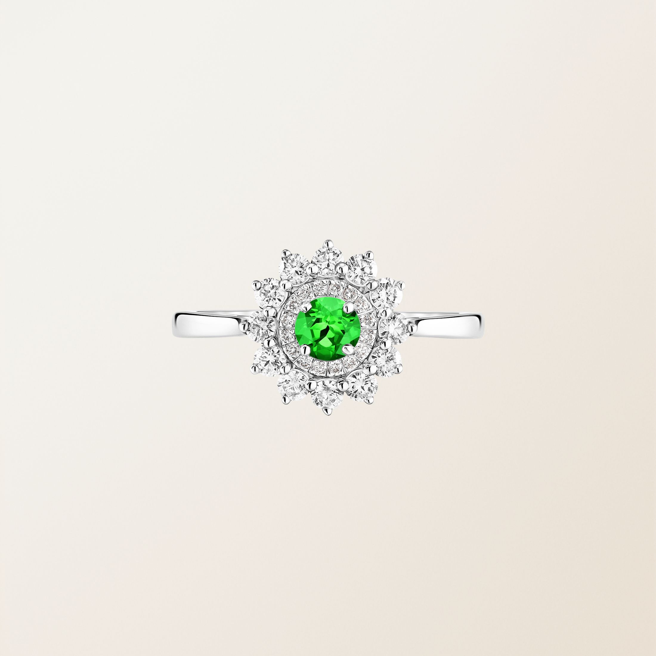 Bague Or blanc 18 cts Tsavorite Lefkos 4 mm