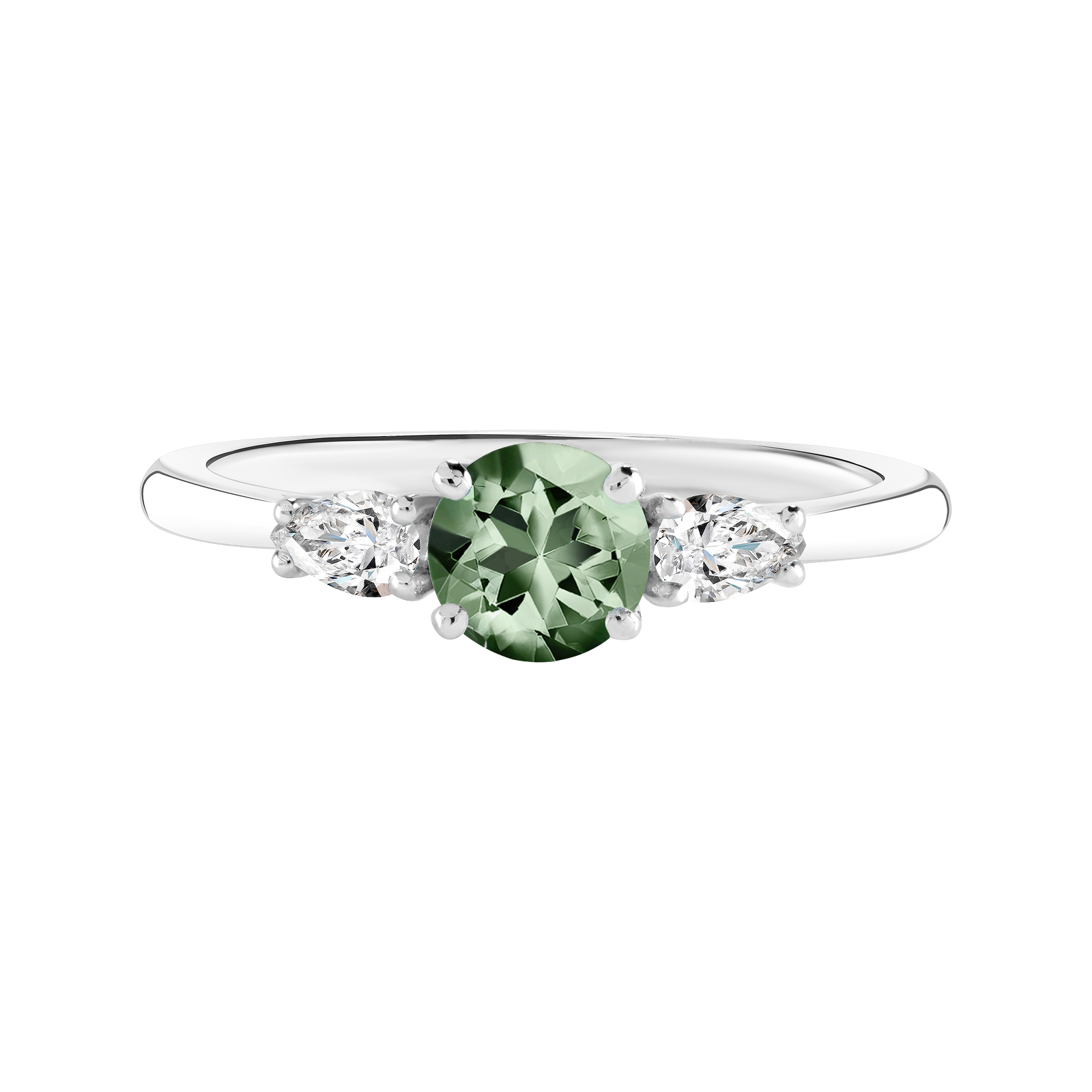 Bague Or blanc Saphir Vert et diamants Little Lady Duo de Poires 1