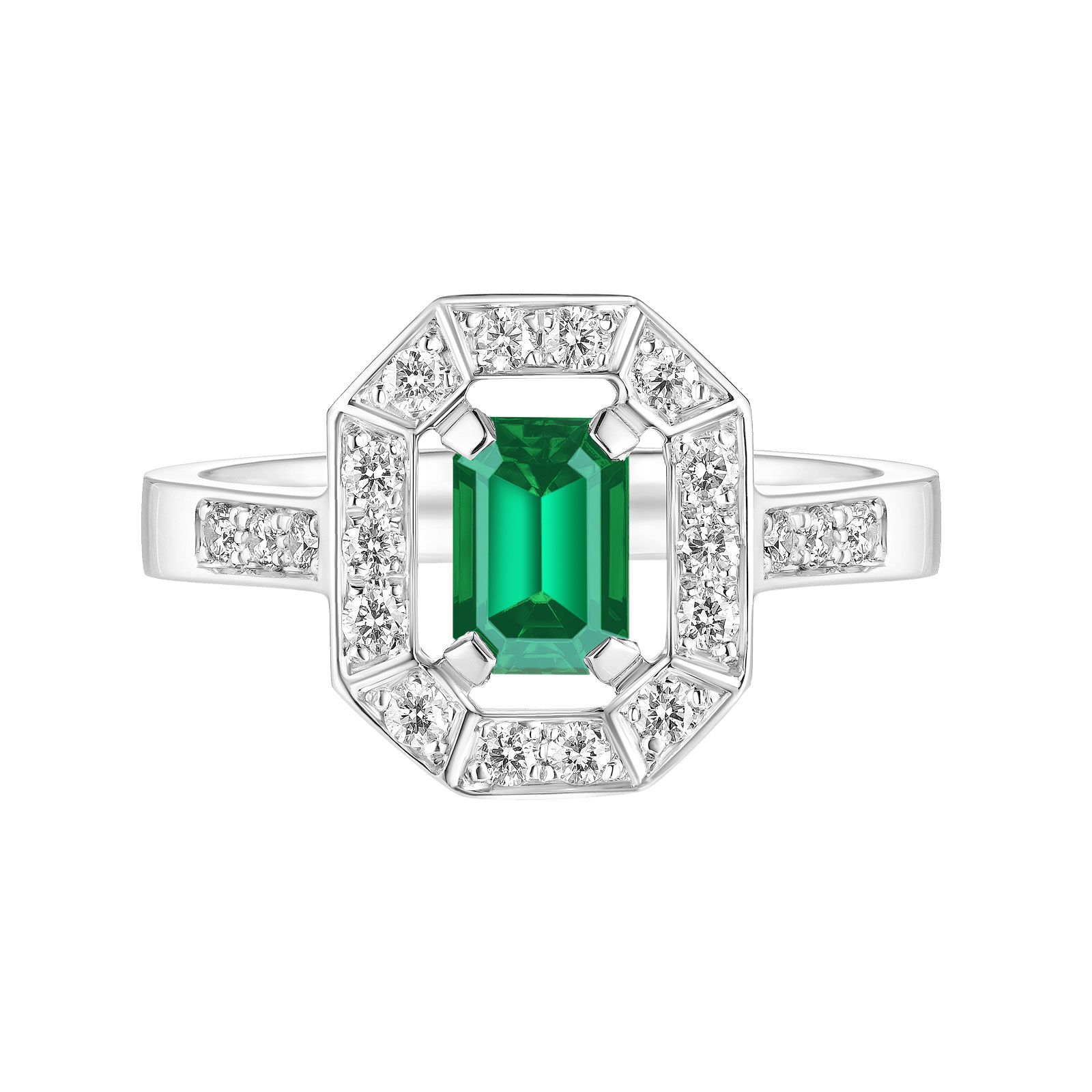Bague Or blanc Emeraude et diamants Art Déco 1