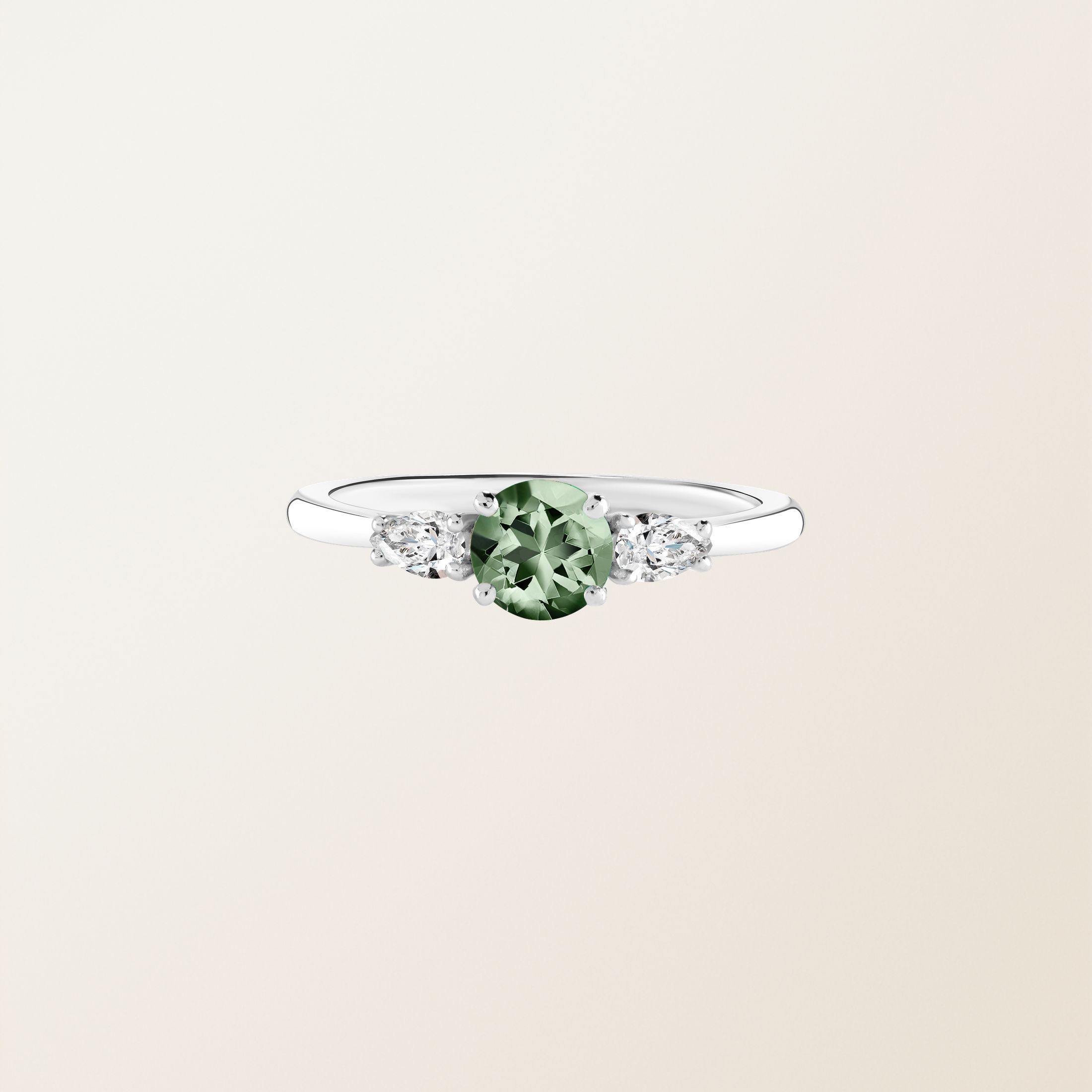 Bague Or blanc 18 cts Saphir Vert Little Lady Duo de Poires