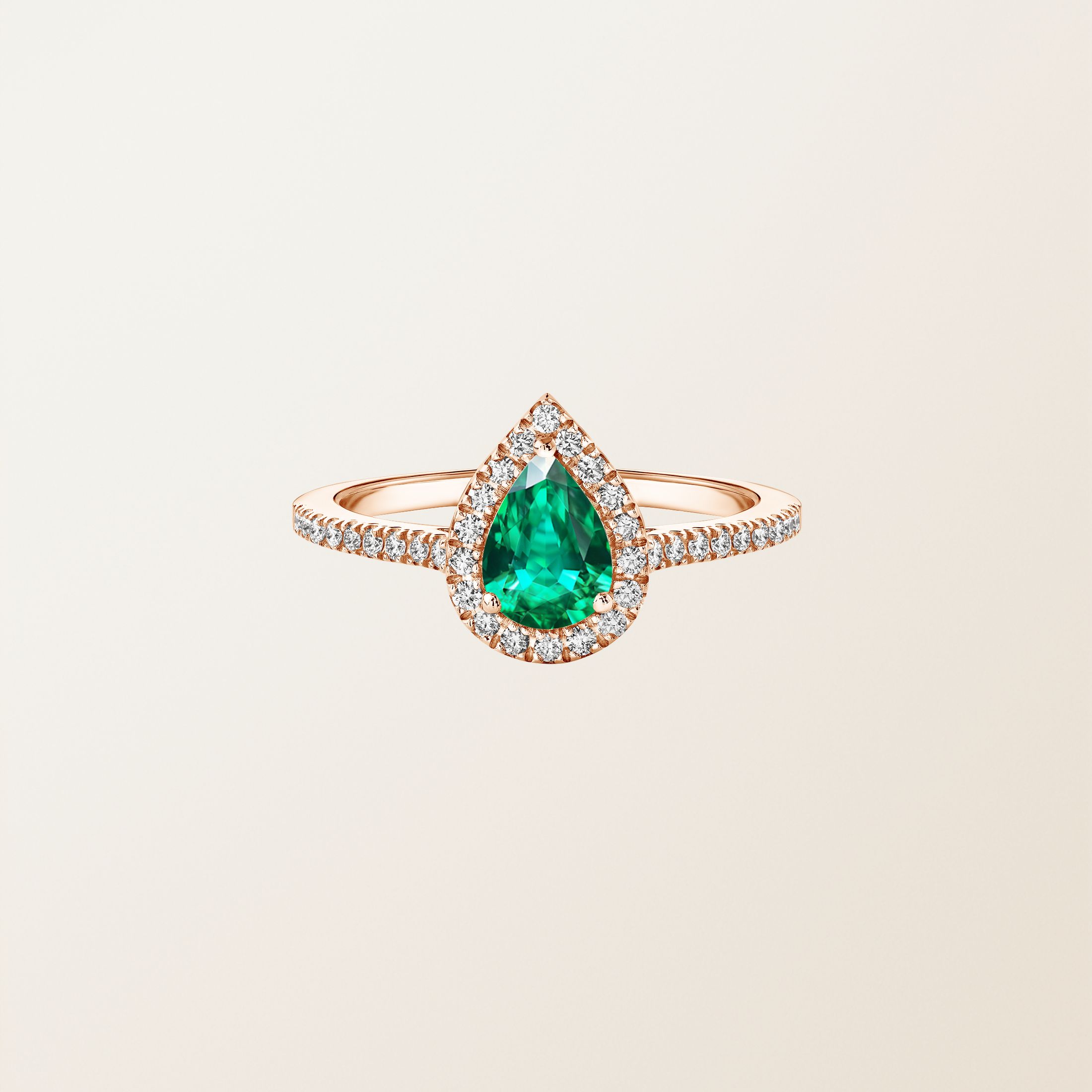 Ring 18K Roségold Smaragd Rétromantique Poire Pavée
