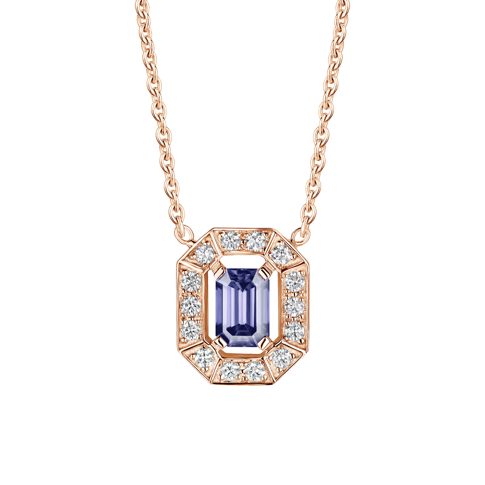 Pendentif Or rose Tanzanite et diamants Art Déco 1