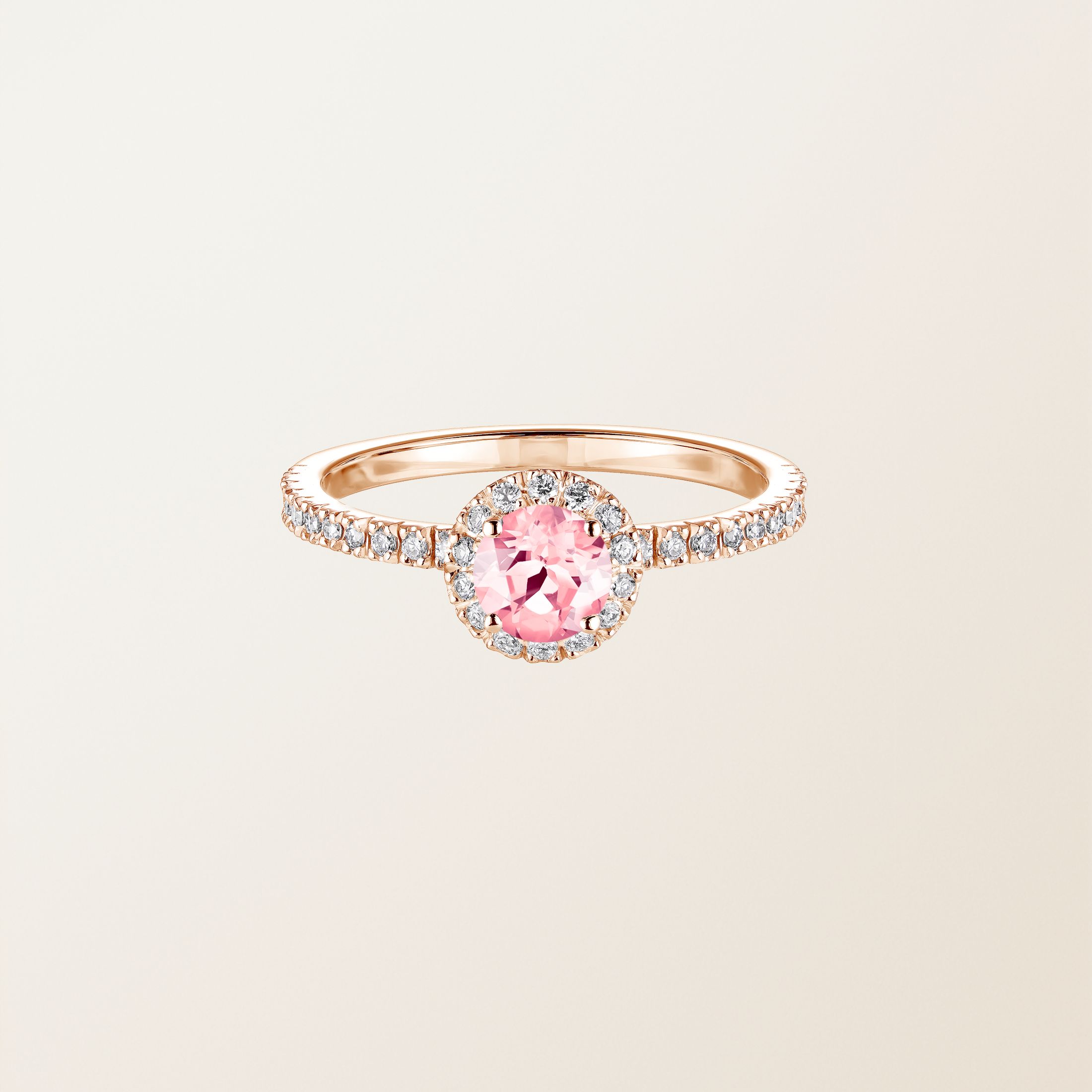 Bague Or rose 18 cts Tourmaline Rétromantique M Pavée
