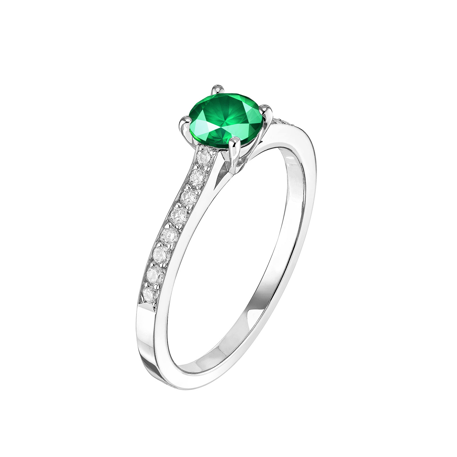 Bague Platine Emeraude et diamants Little Lady Pavée 1