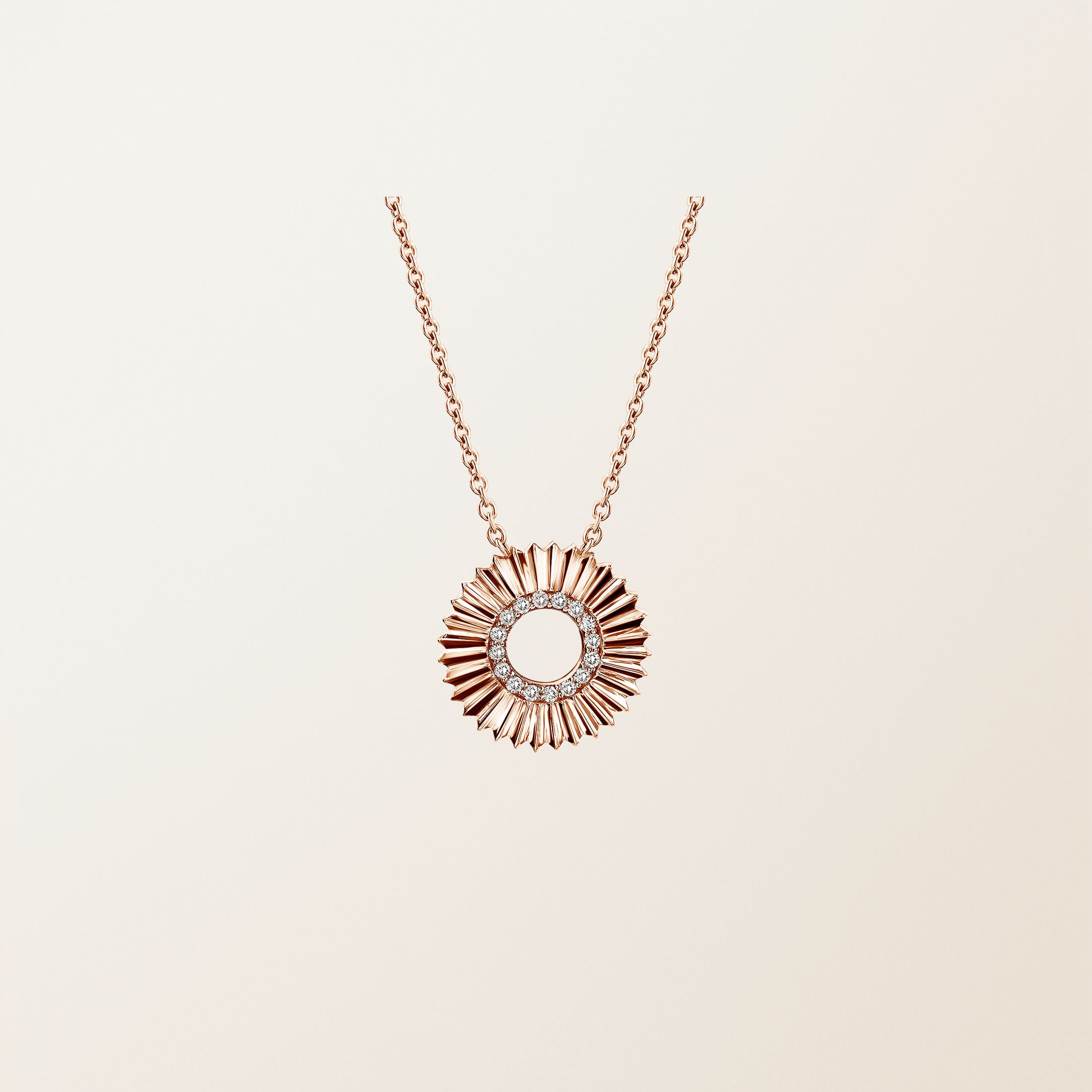 Pendentif Or rose 18 cts Diamant Entaille Rayons Pavé