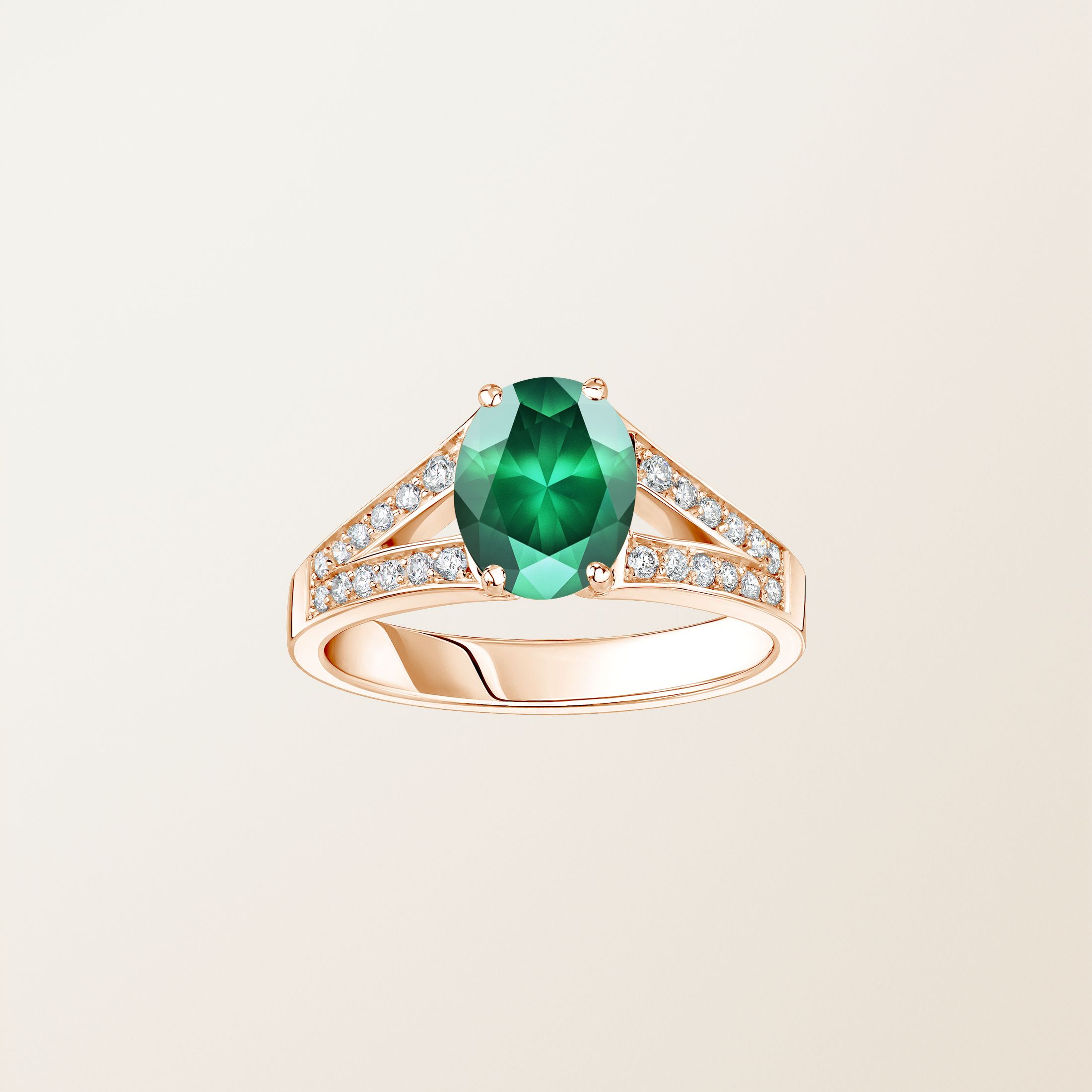 Ring 18K Roségold Smaragdgrün Rétromantique Tiare Pavée