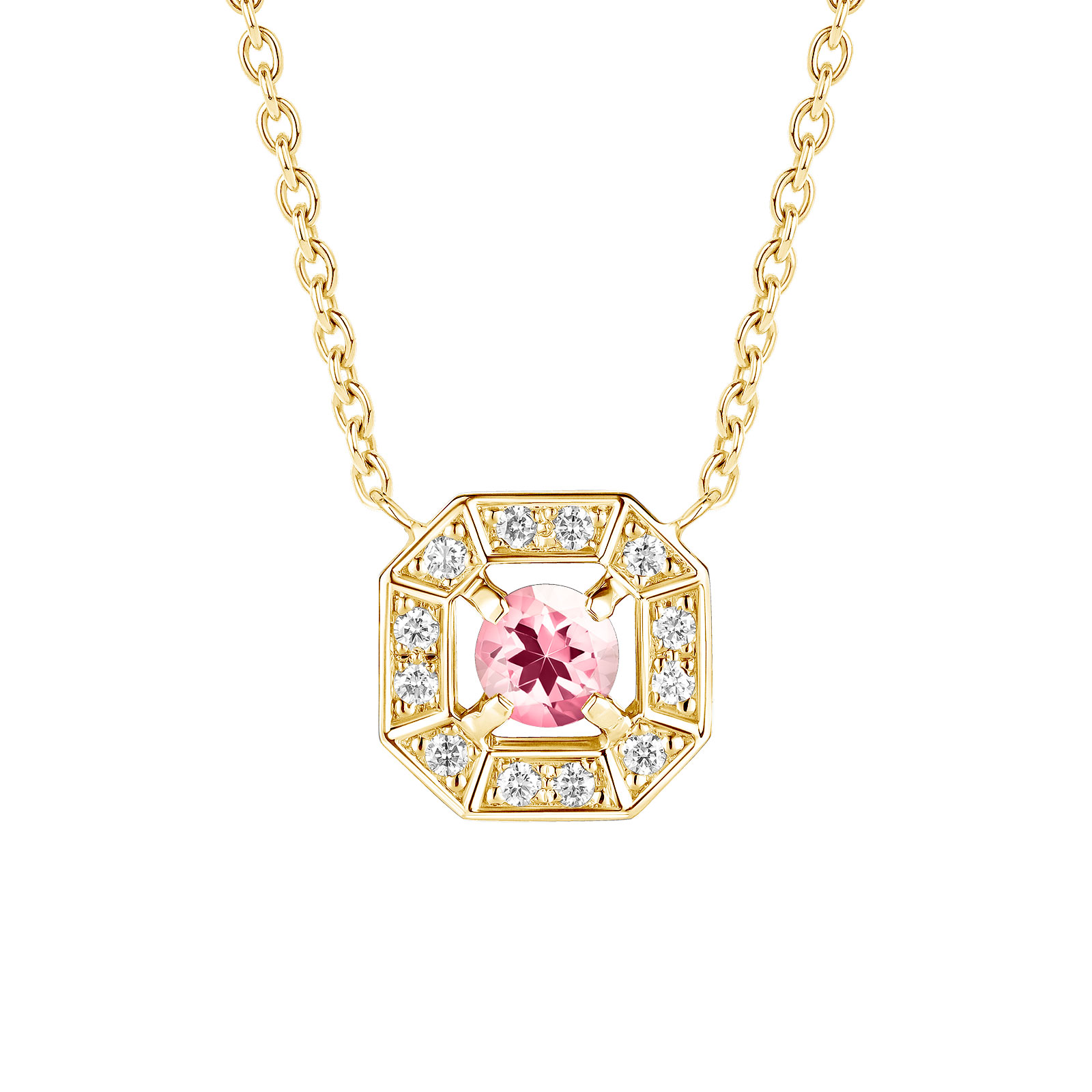 Pendentif Or jaune Tourmaline et diamants Art Déco Rond 4 mm 1