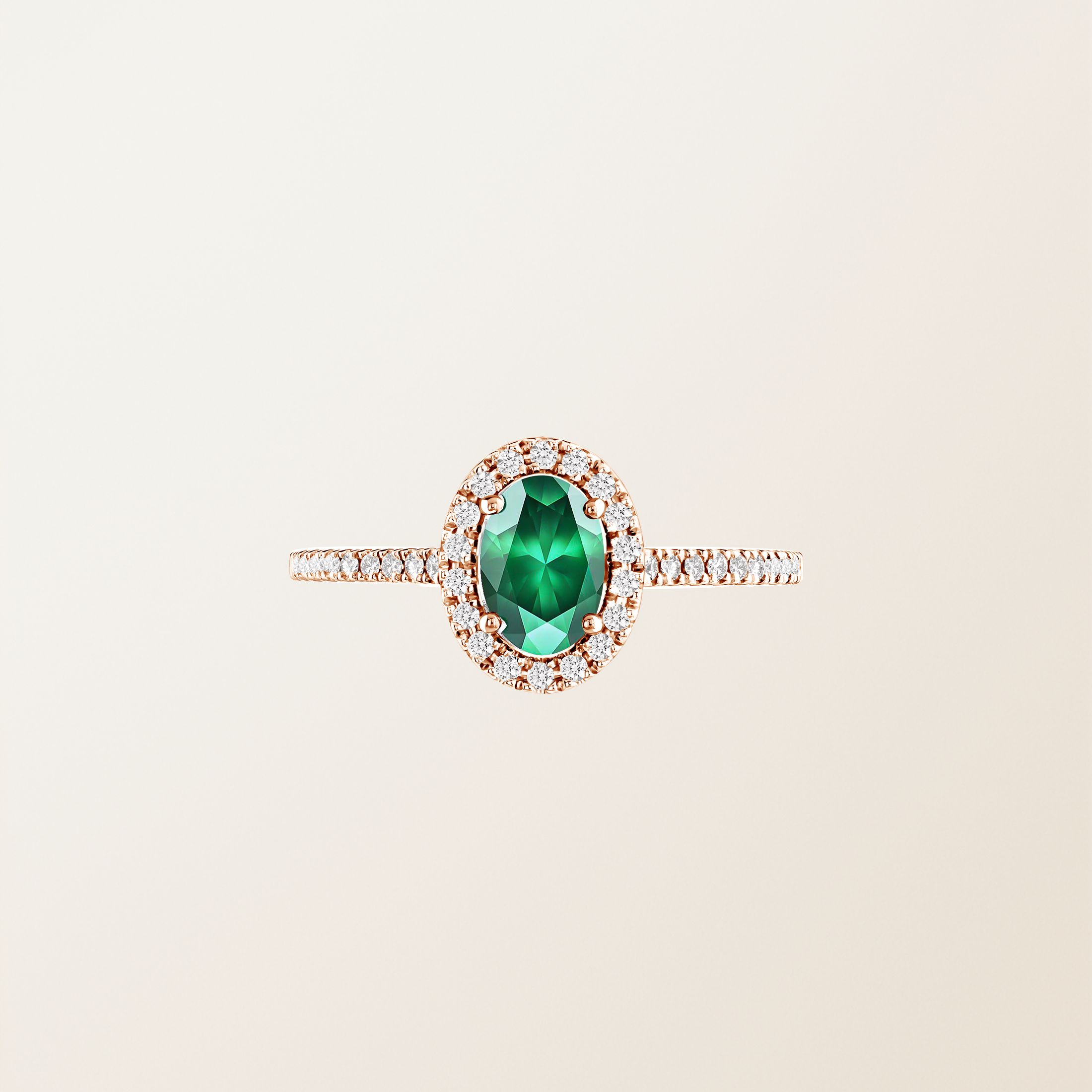 Ring 18K Roségold Smaragd Rétromantique Ovale Pavée