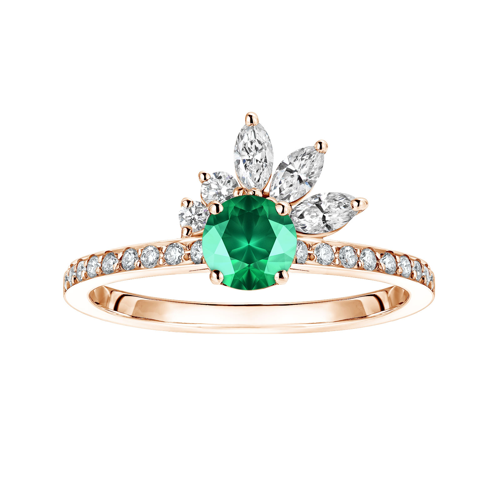 Bague Or rose Emeraude et diamants Little EverBloom Pavée 1