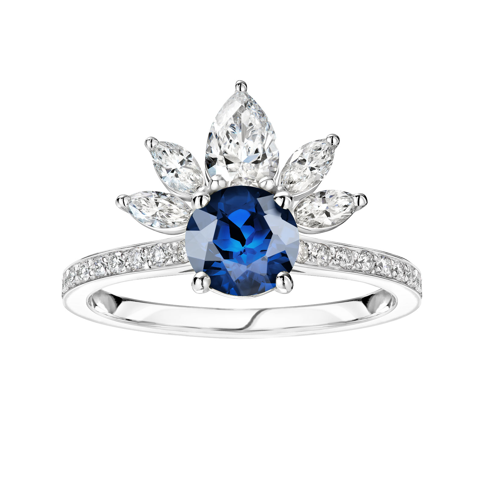Bague Or blanc Saphir et diamants EverBloom Pavée 1