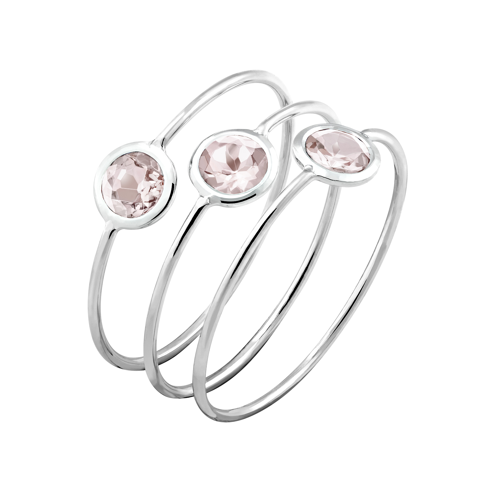 Triorama White Gold Pink Quartz Ring Gemmyo