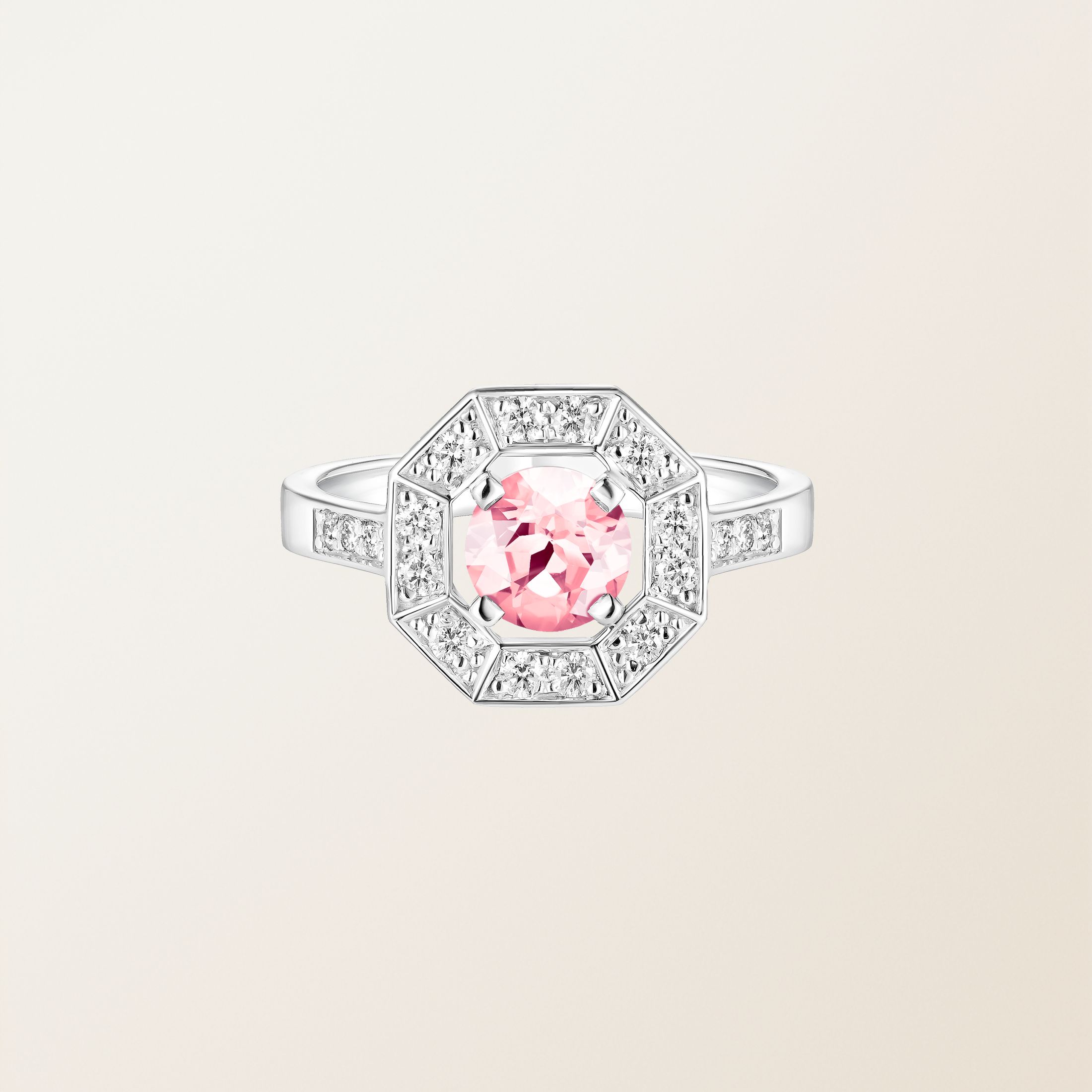 Bague Or blanc 18 cts Tourmaline Art Déco Rond 6 mm